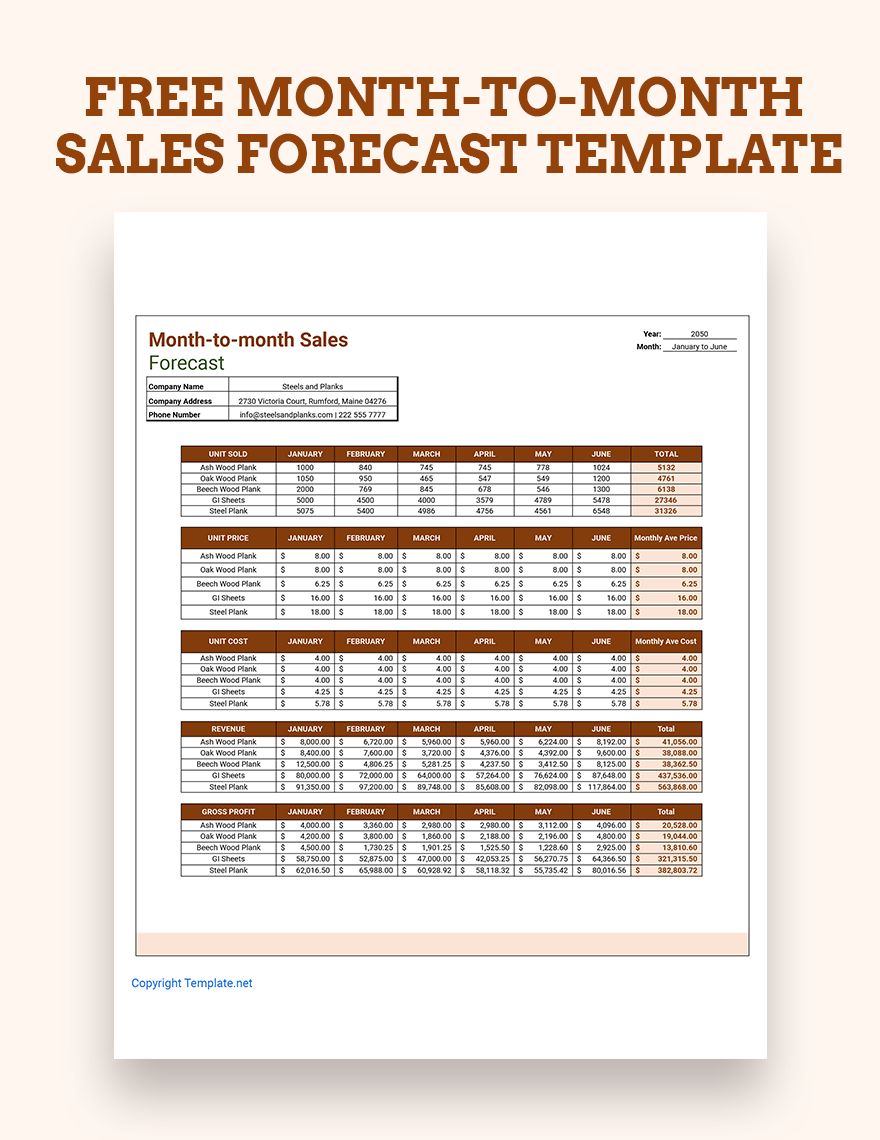 Month-to-month Sales Forecast Template