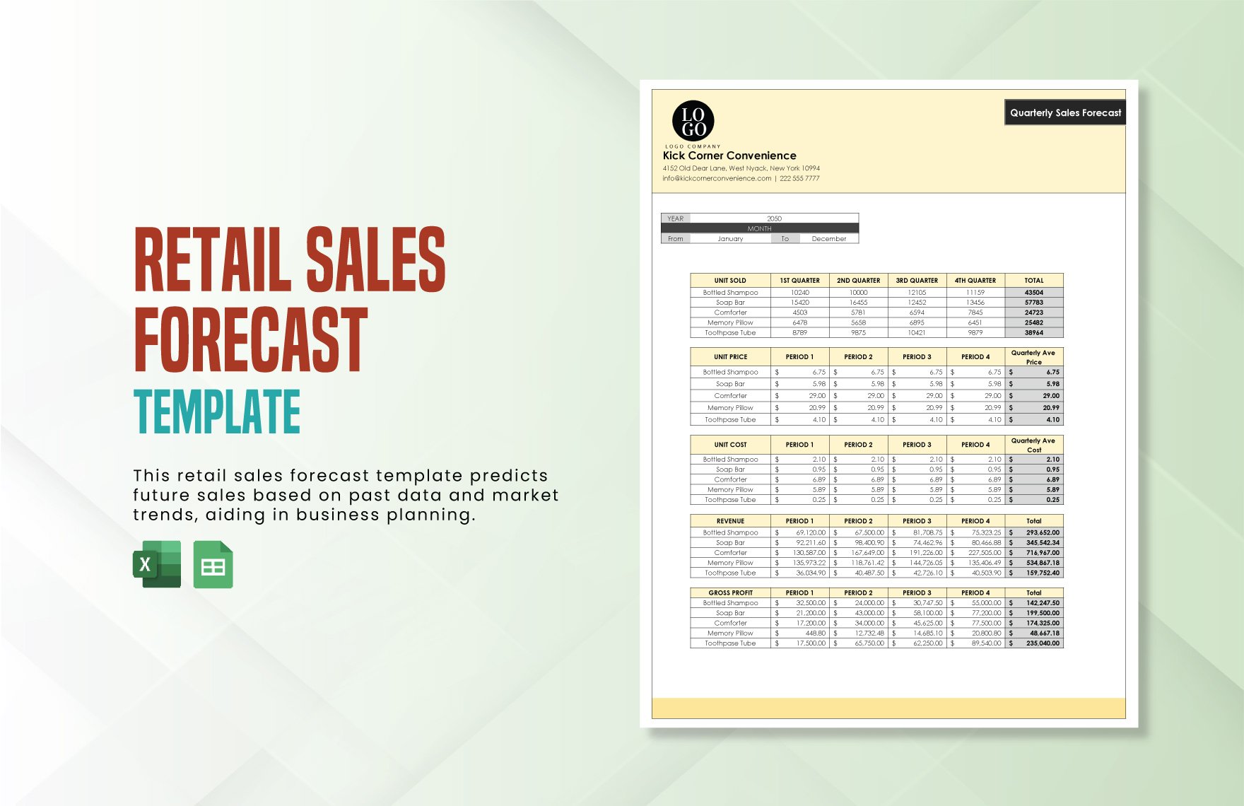 Retail Sales Forecast Template in Excel, Google Sheets
