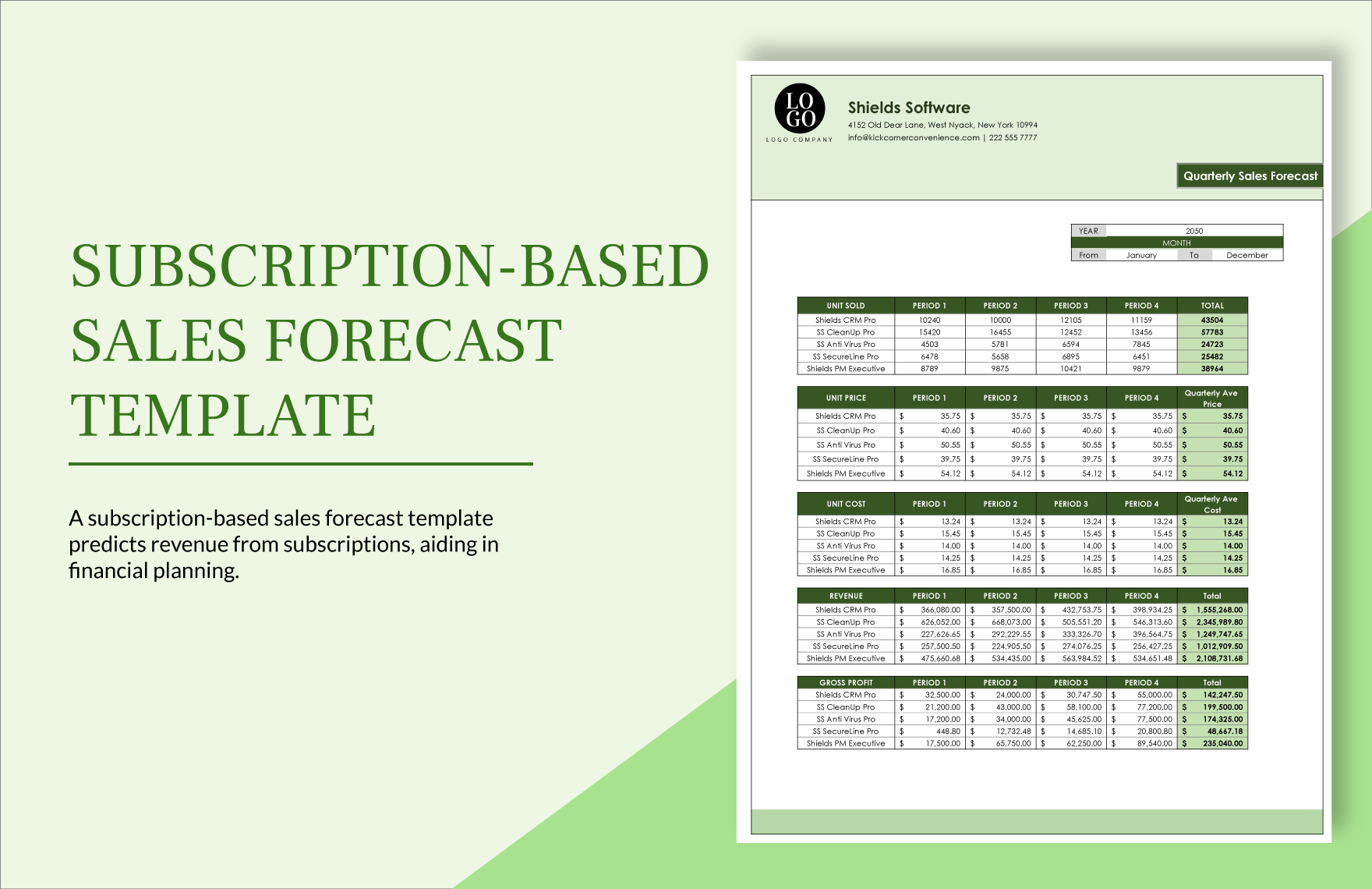 Subscription-based Sales Forecast Template