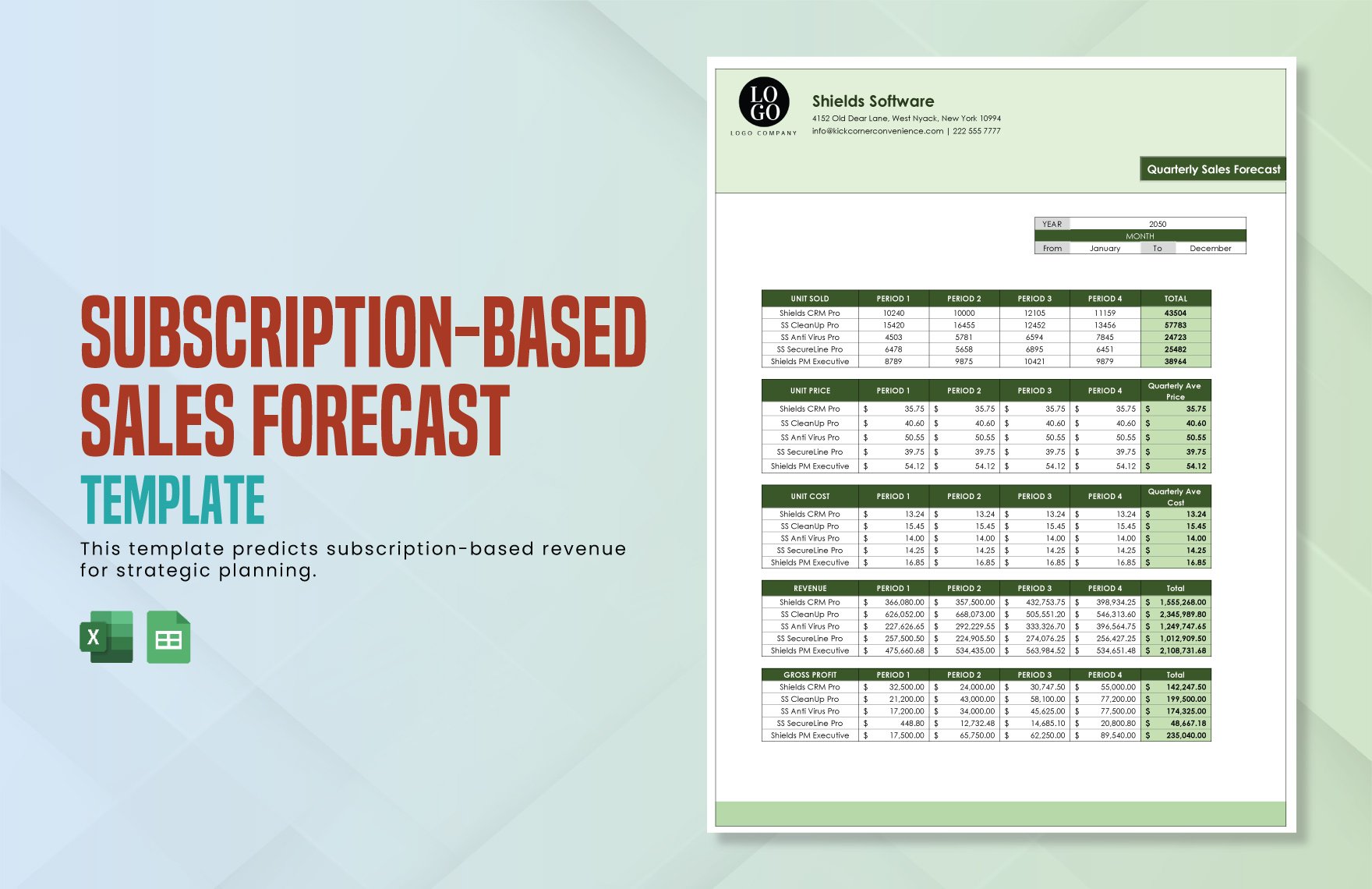 Subscription-based Sales Forecast Template in Excel, Google Sheets