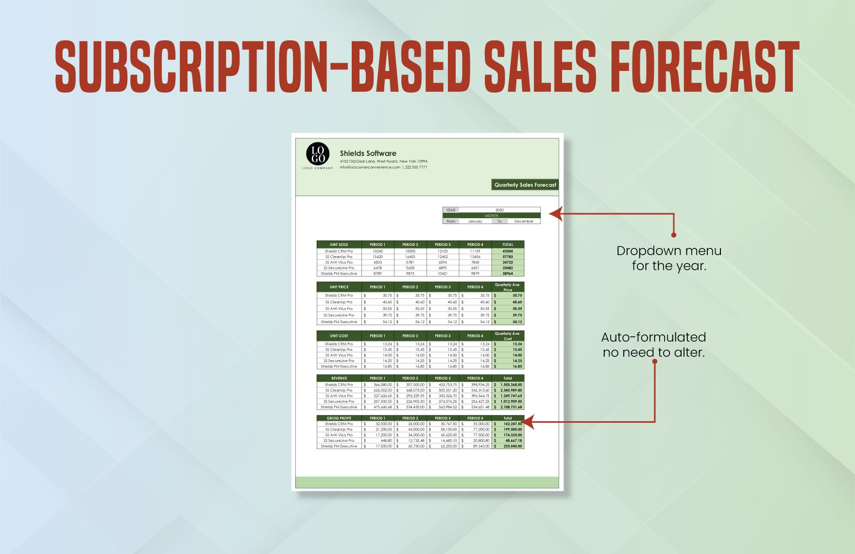 Subscription-based Sales Forecast Template