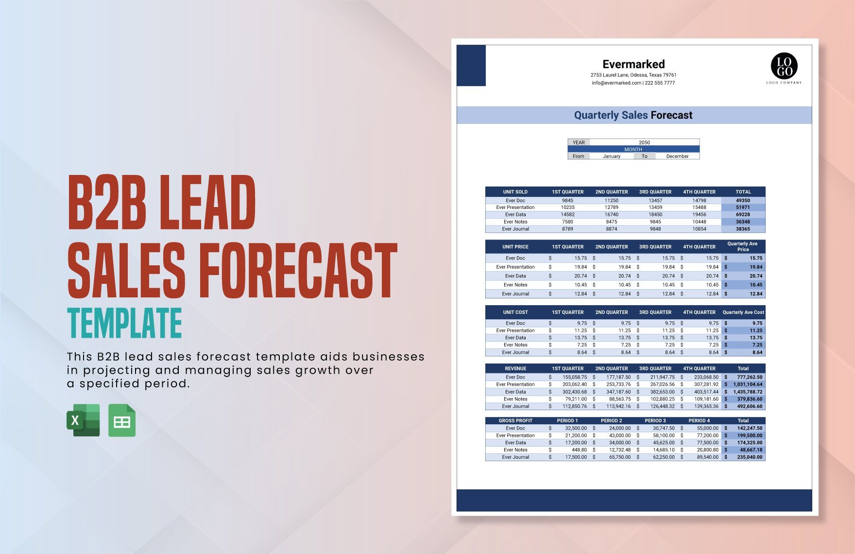 B2b Lead Sales Forecast Template in Excel, Google Sheets