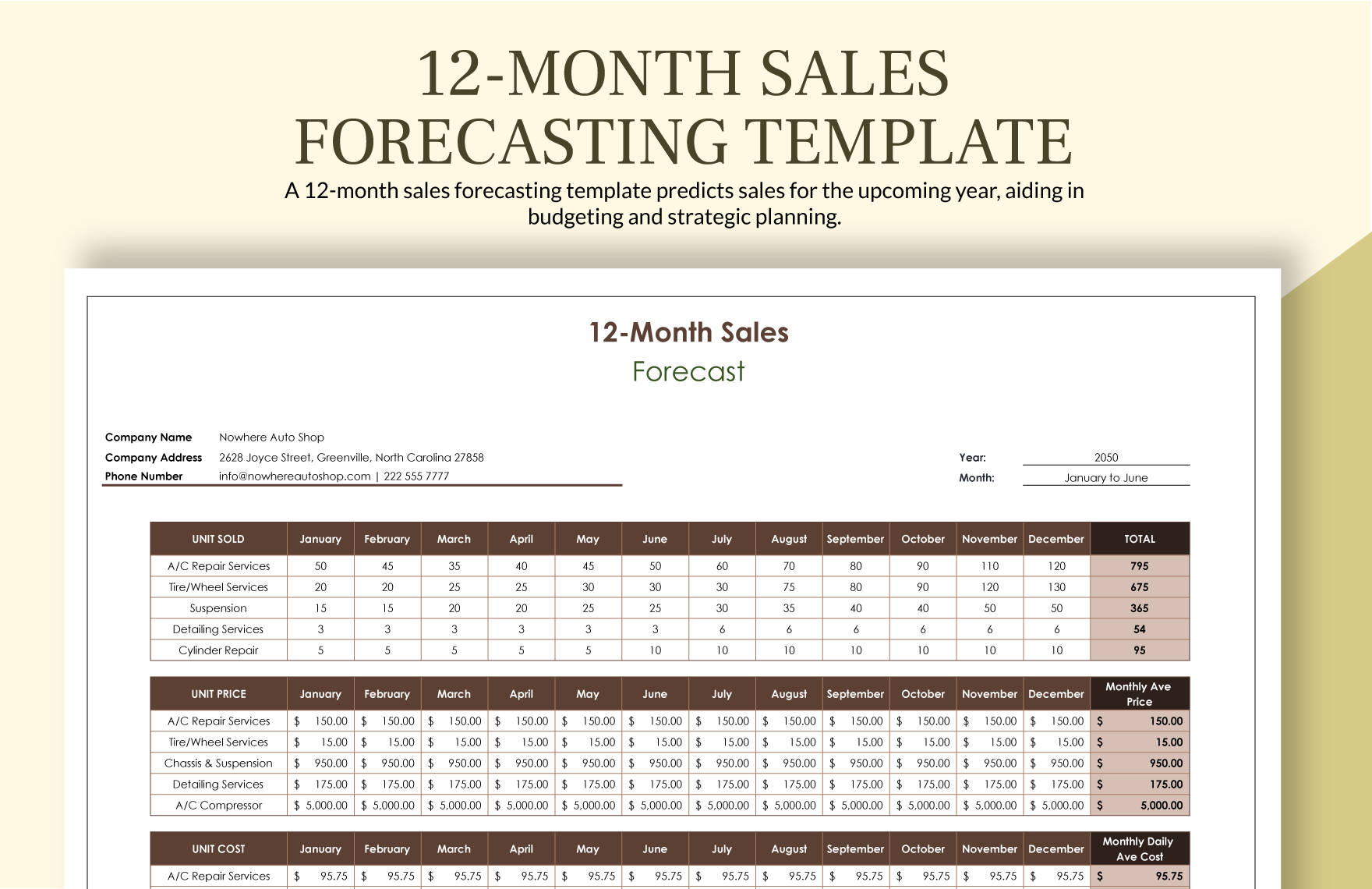 12-month Sales Forecasting Template