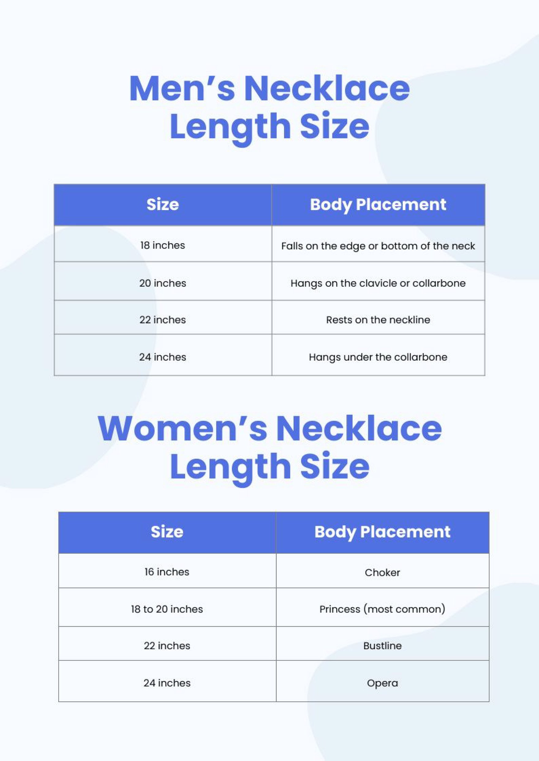 Necklace Length Size Chart in PDF, Illustrator