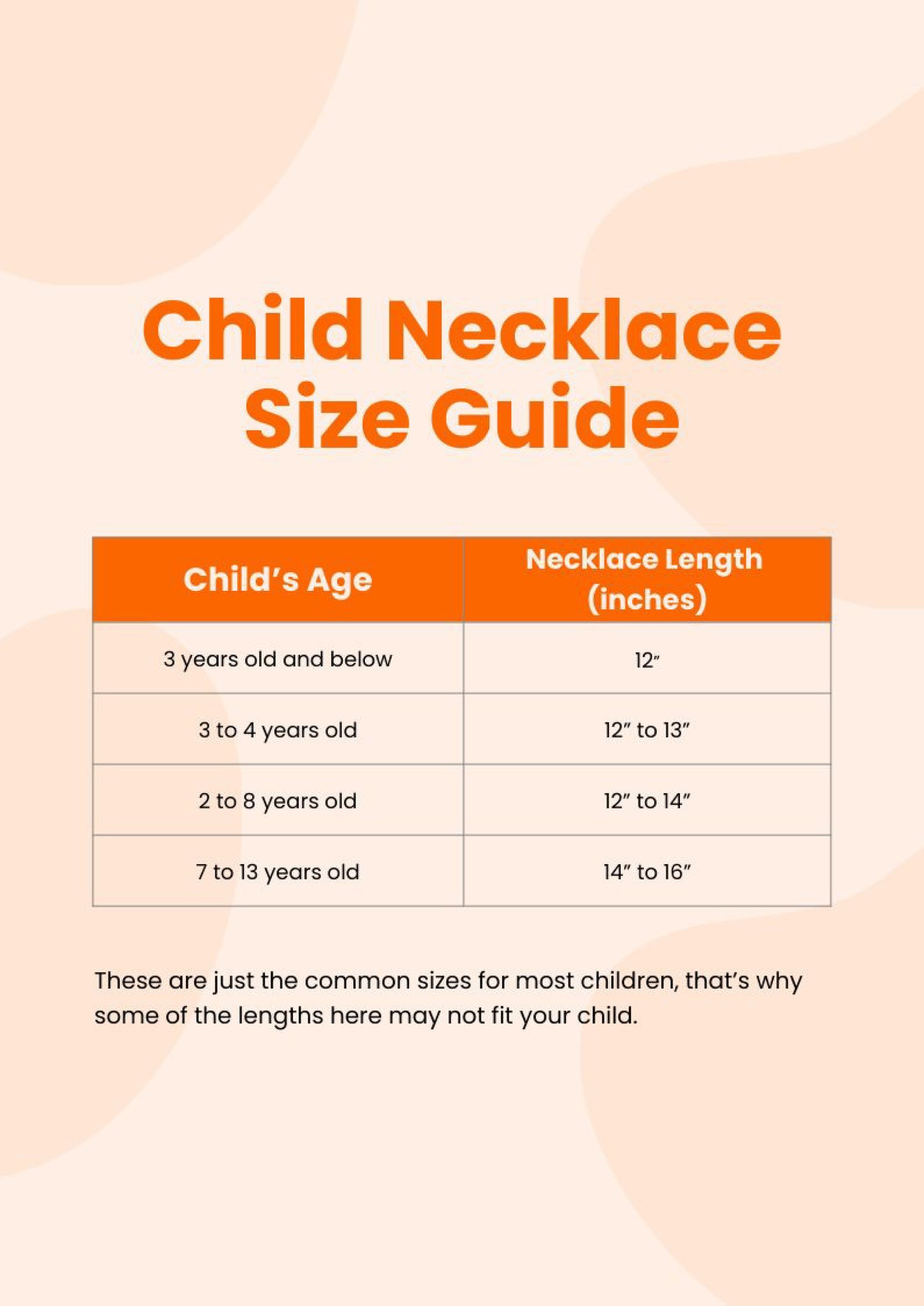Child Necklace Size Chart