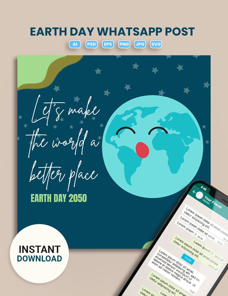 Free Earth Day Whatsapp Post in Illustrator, PSD, EPS, SVG, JPG, PNG