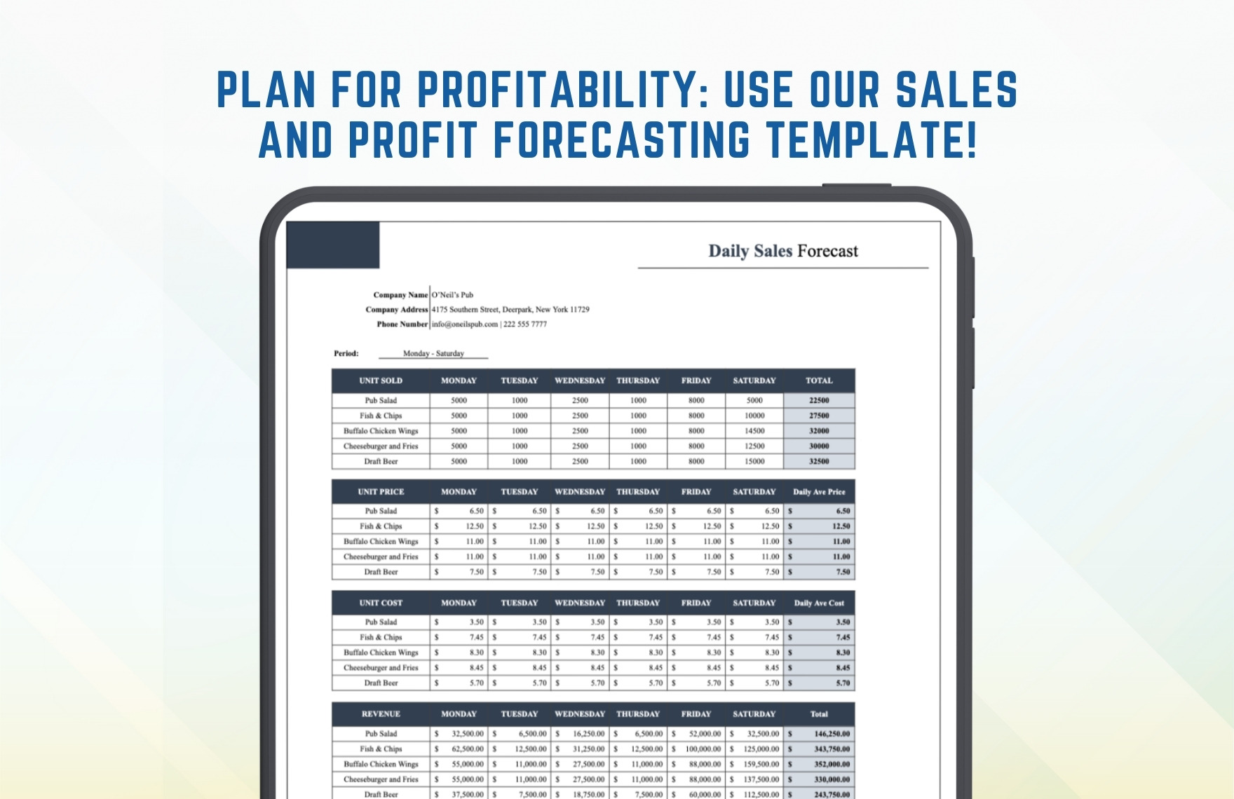 Product Sales And Profit Forecasting Template