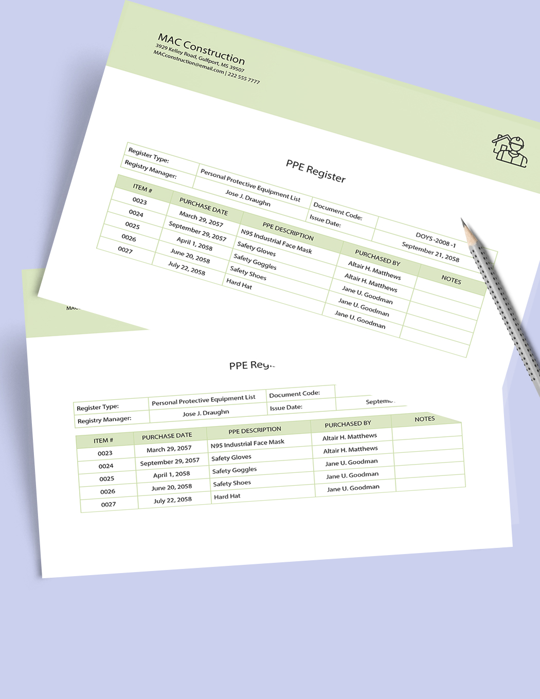 PPE Register Template In Word Google Docs Download Template