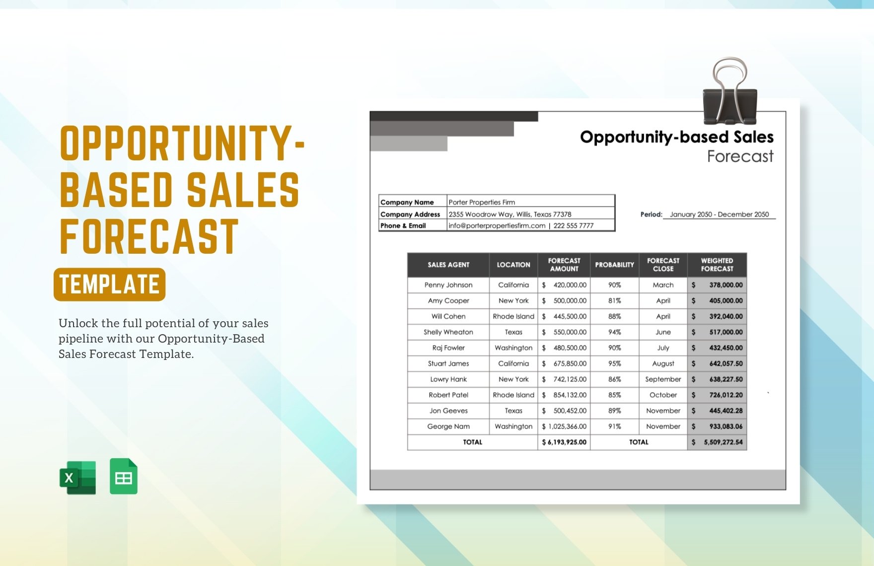 Free Opportunity-based Sales Forecast Template in Excel, Google Sheets