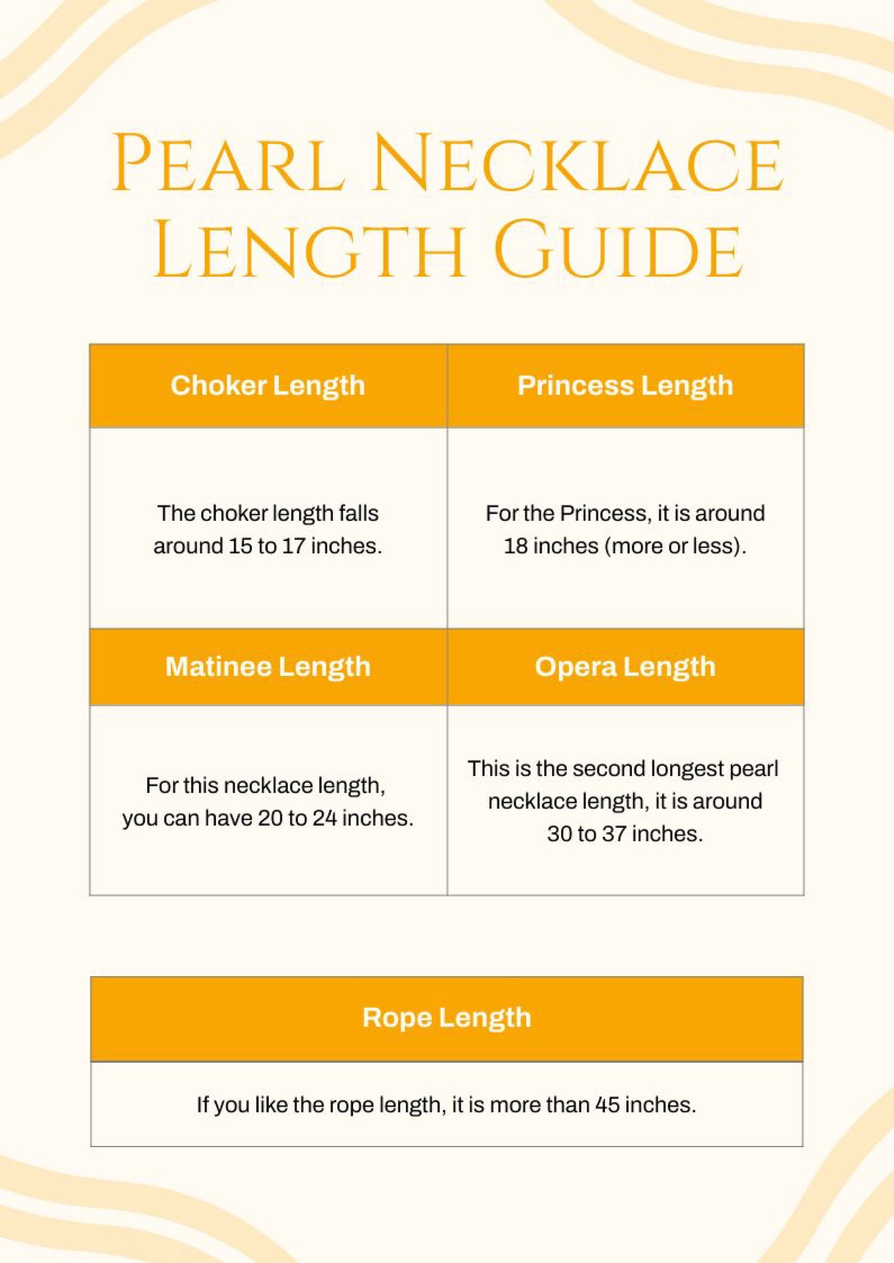Pearl Necklace Size Chart in PDF, Illustrator