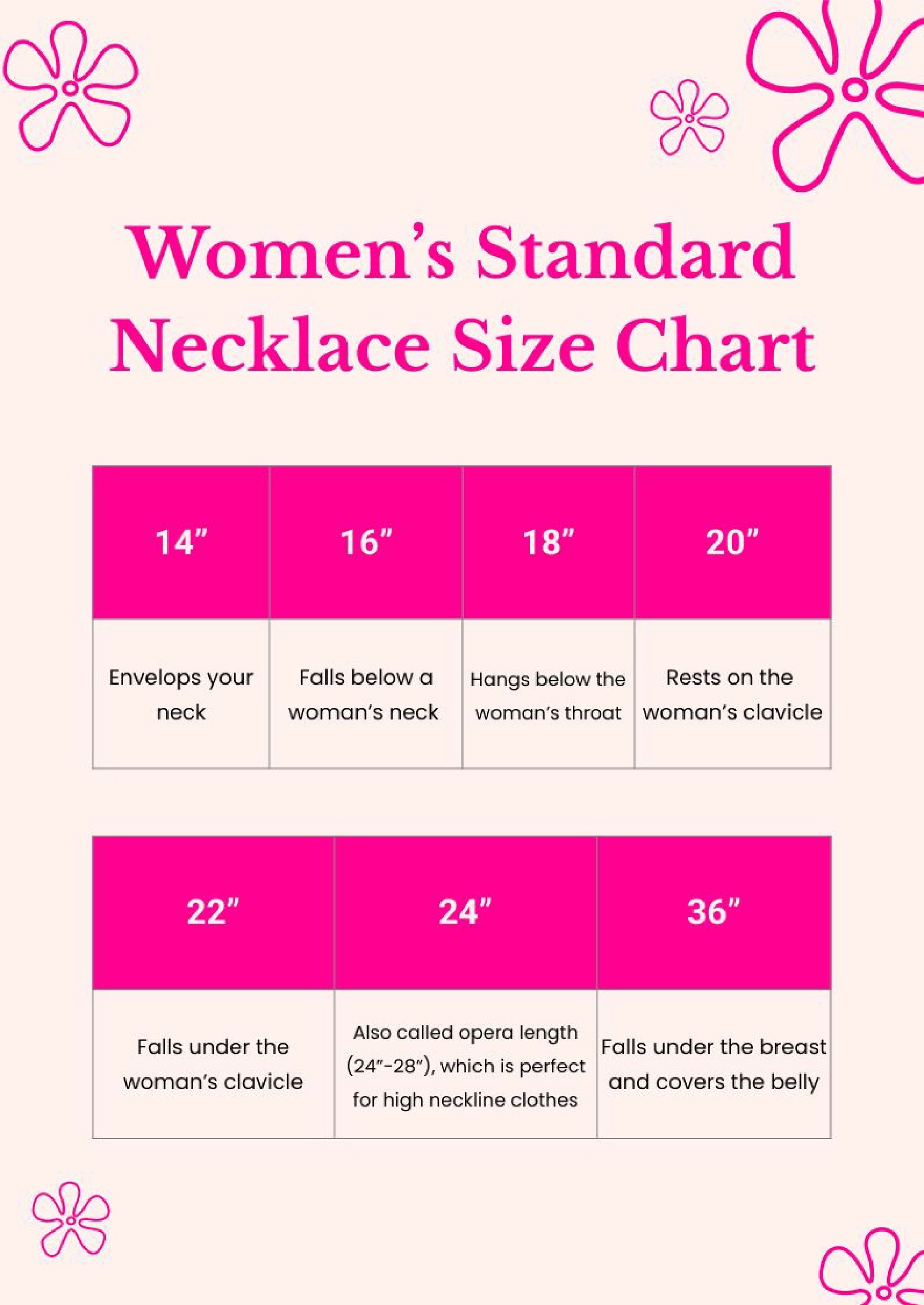 Necklace Size Chart For Women in PDF, Illustrator