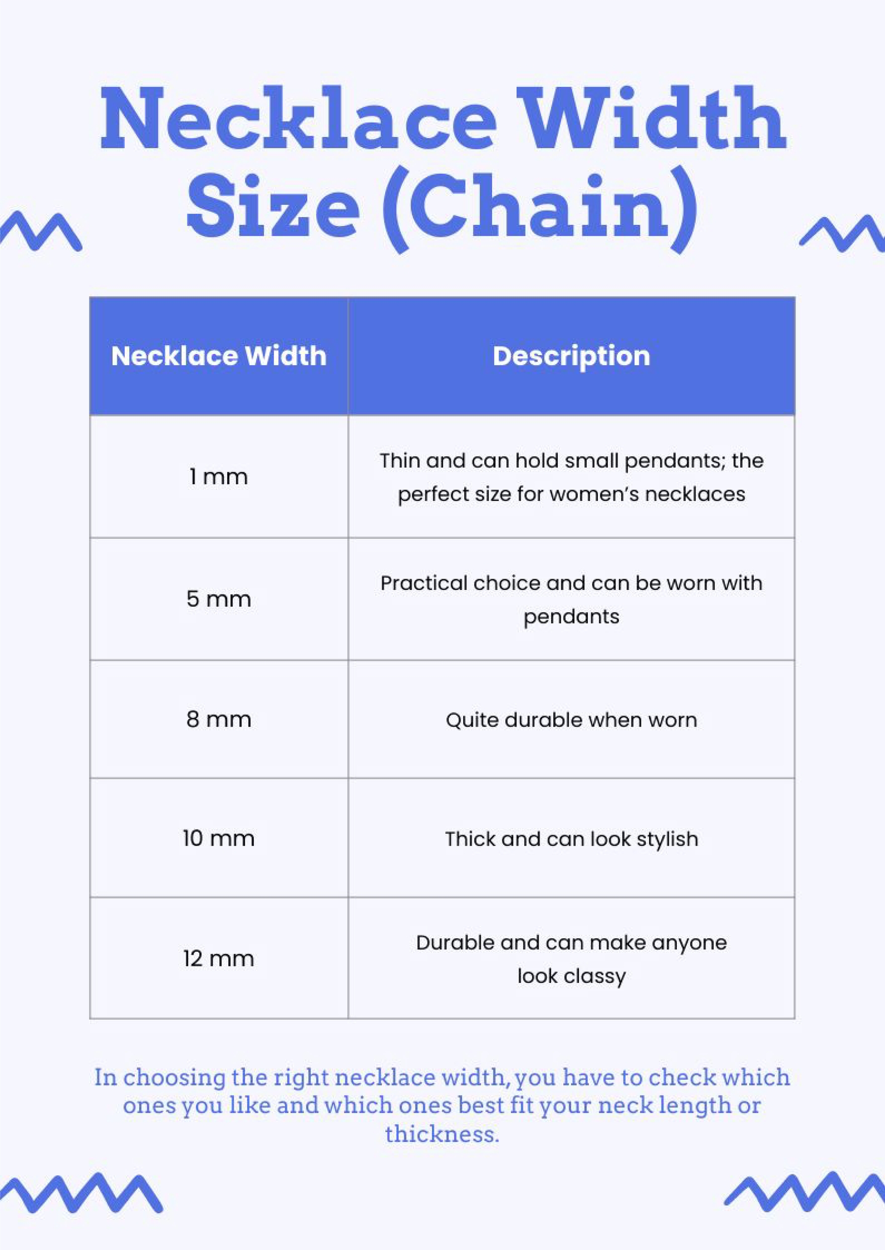 Free Necklace Width Size Chart in PDF, Illustrator