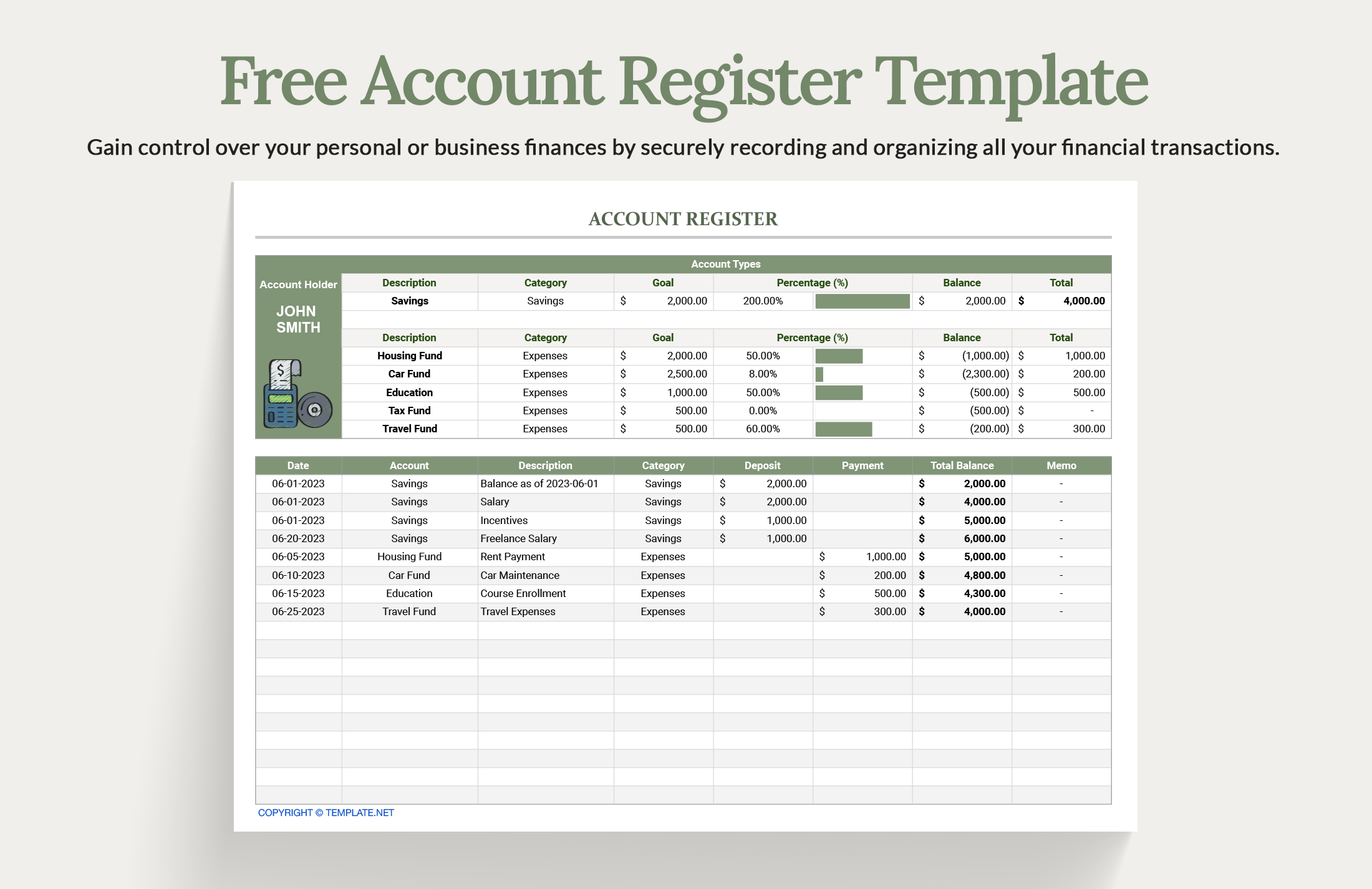 Free Account Register Template Word Google Docs Excel Google