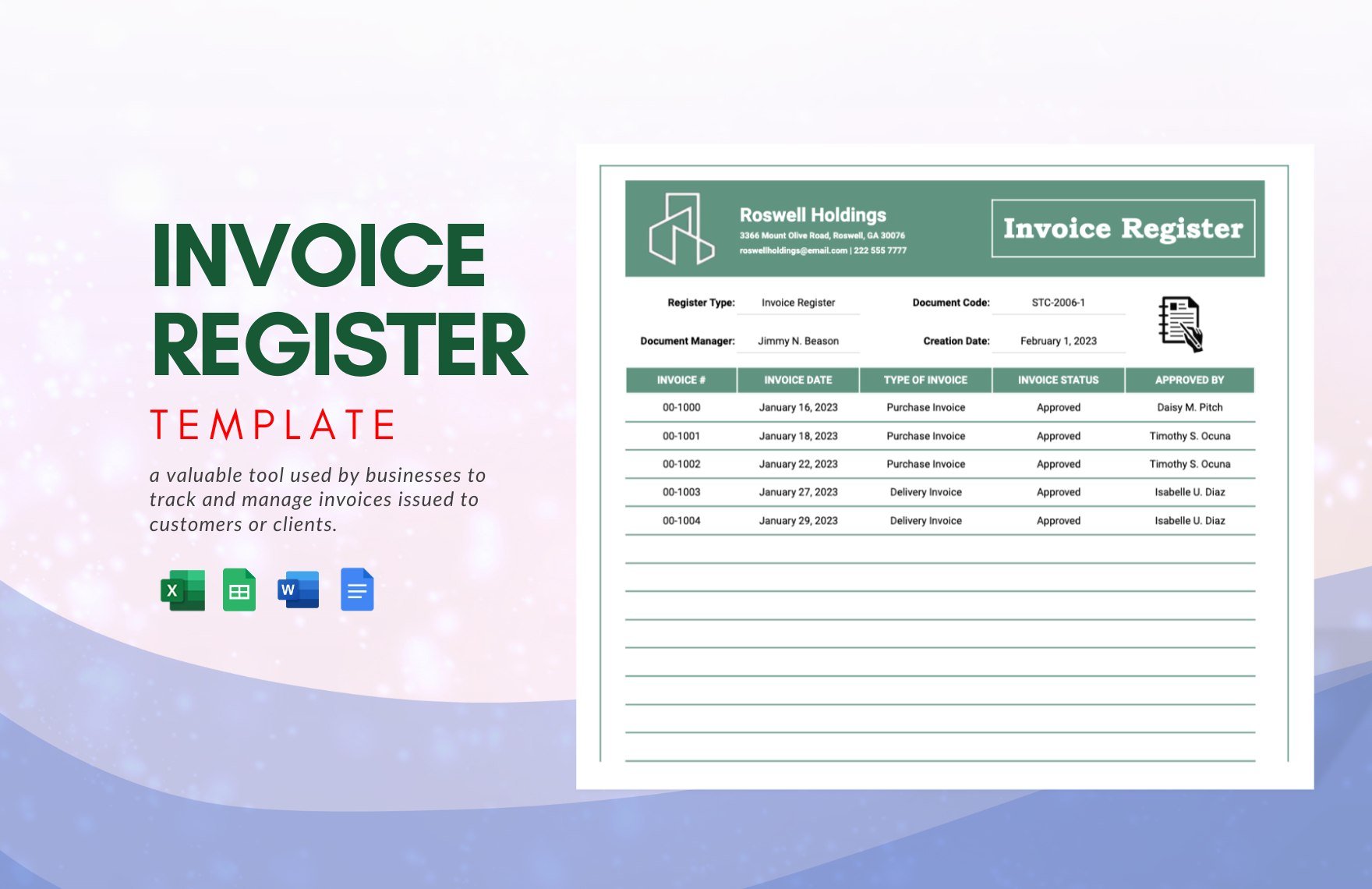 Invoice Register Template in Word, Google Docs, Excel, Google Sheets