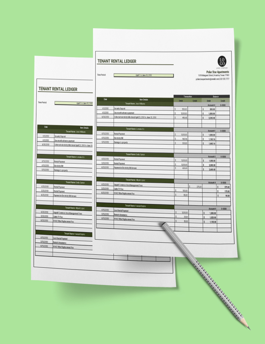 Free Rental Ledger Template Google Sheets Excel Template