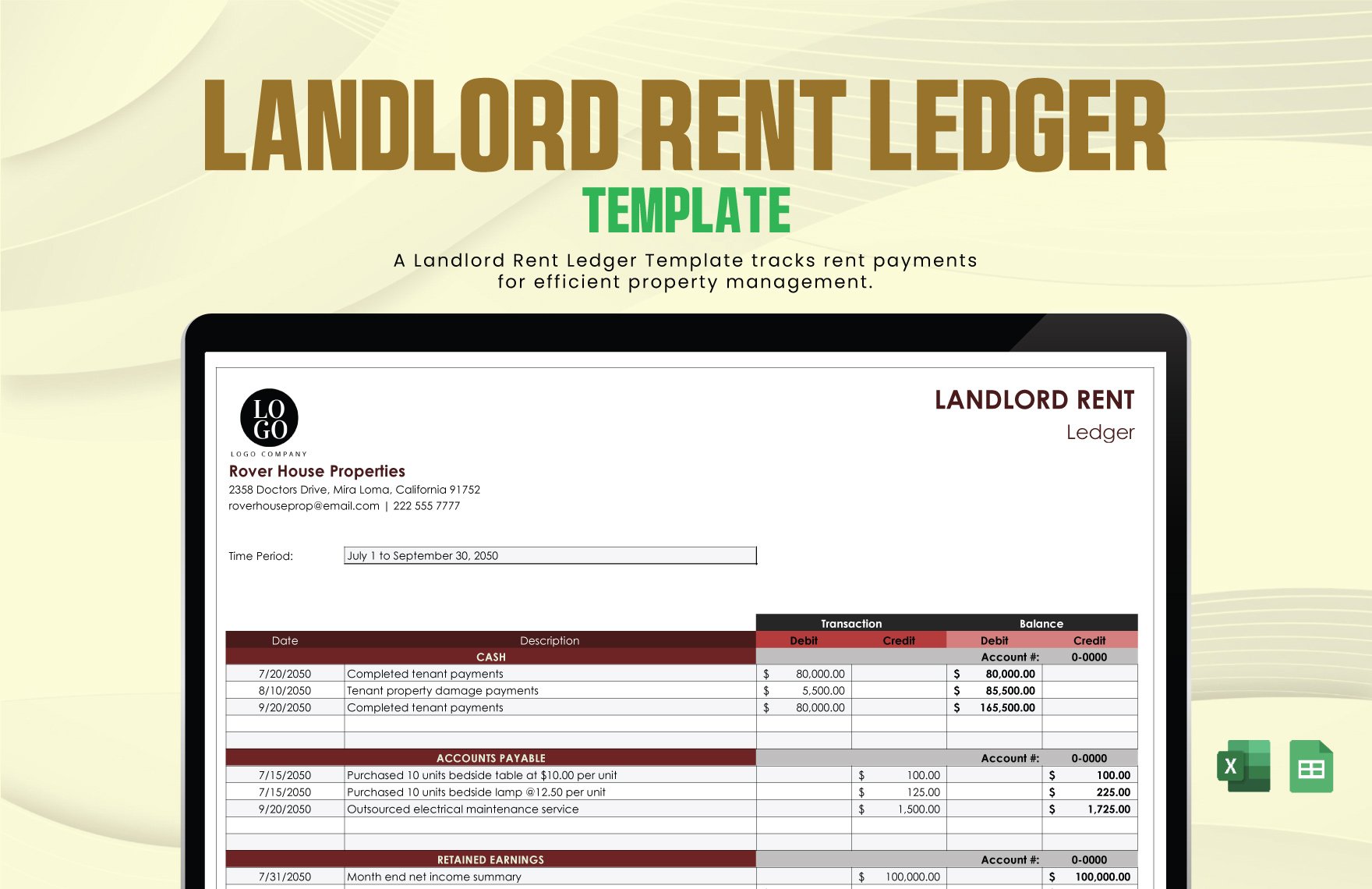 Landlord Rent Ledger Template in Excel, Google Sheets