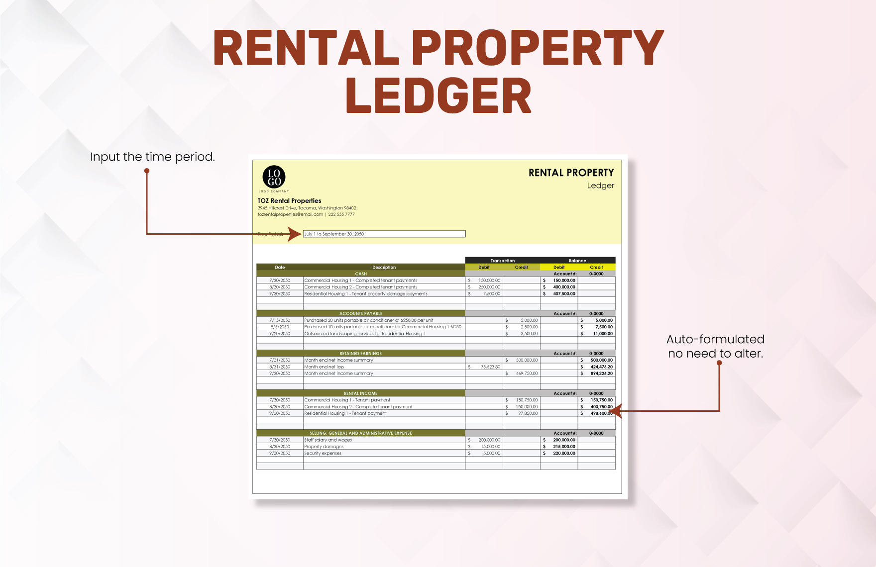 Rental Property Ledger Template
