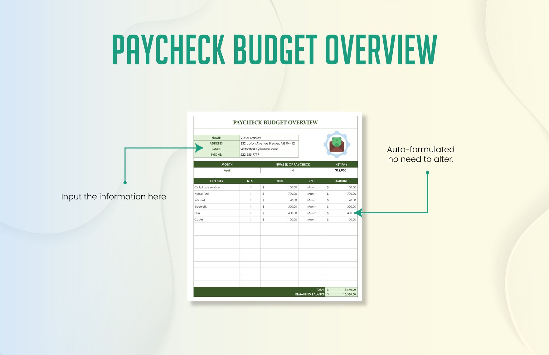 Paycheck Budget Overview Template