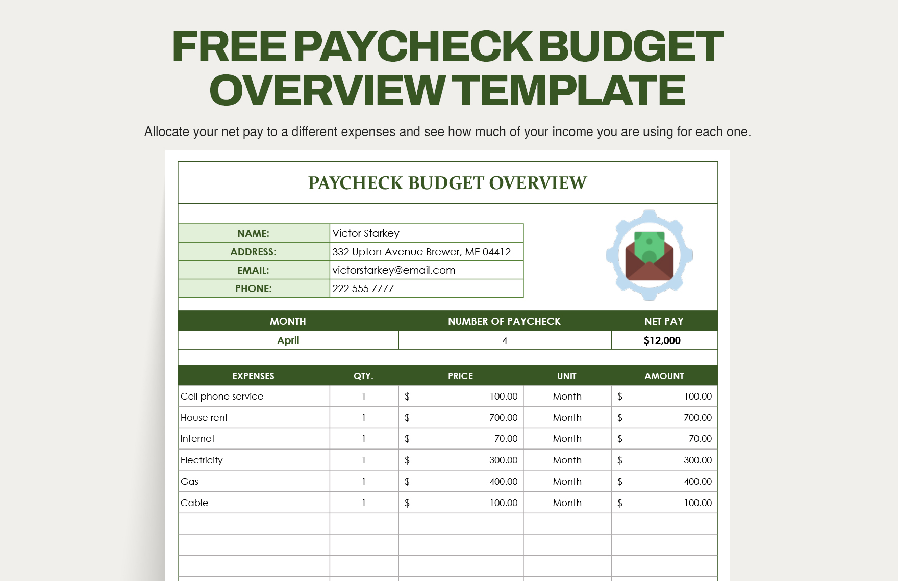 Free Paycheck Budget Overview Template