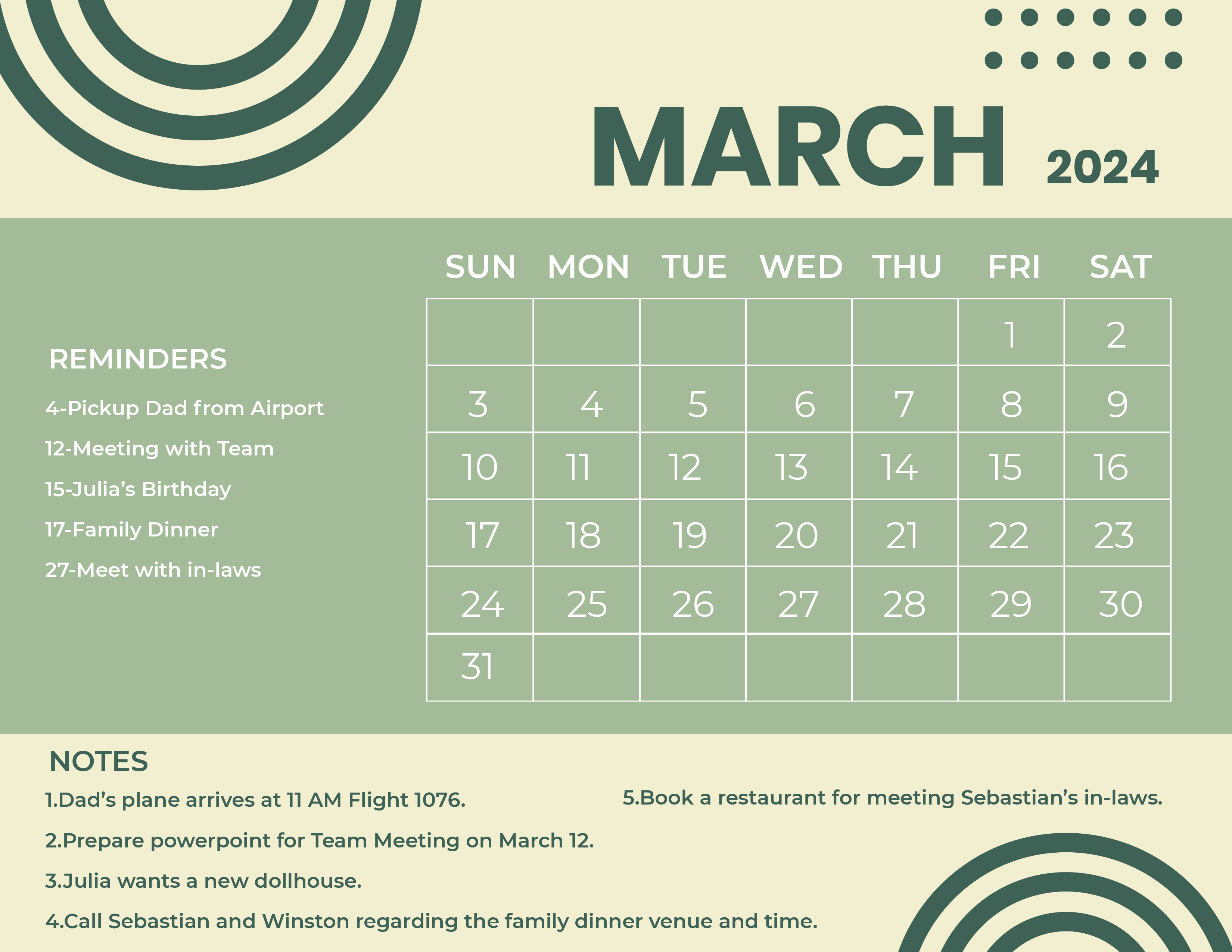 FREE March Calendar Word Template Download