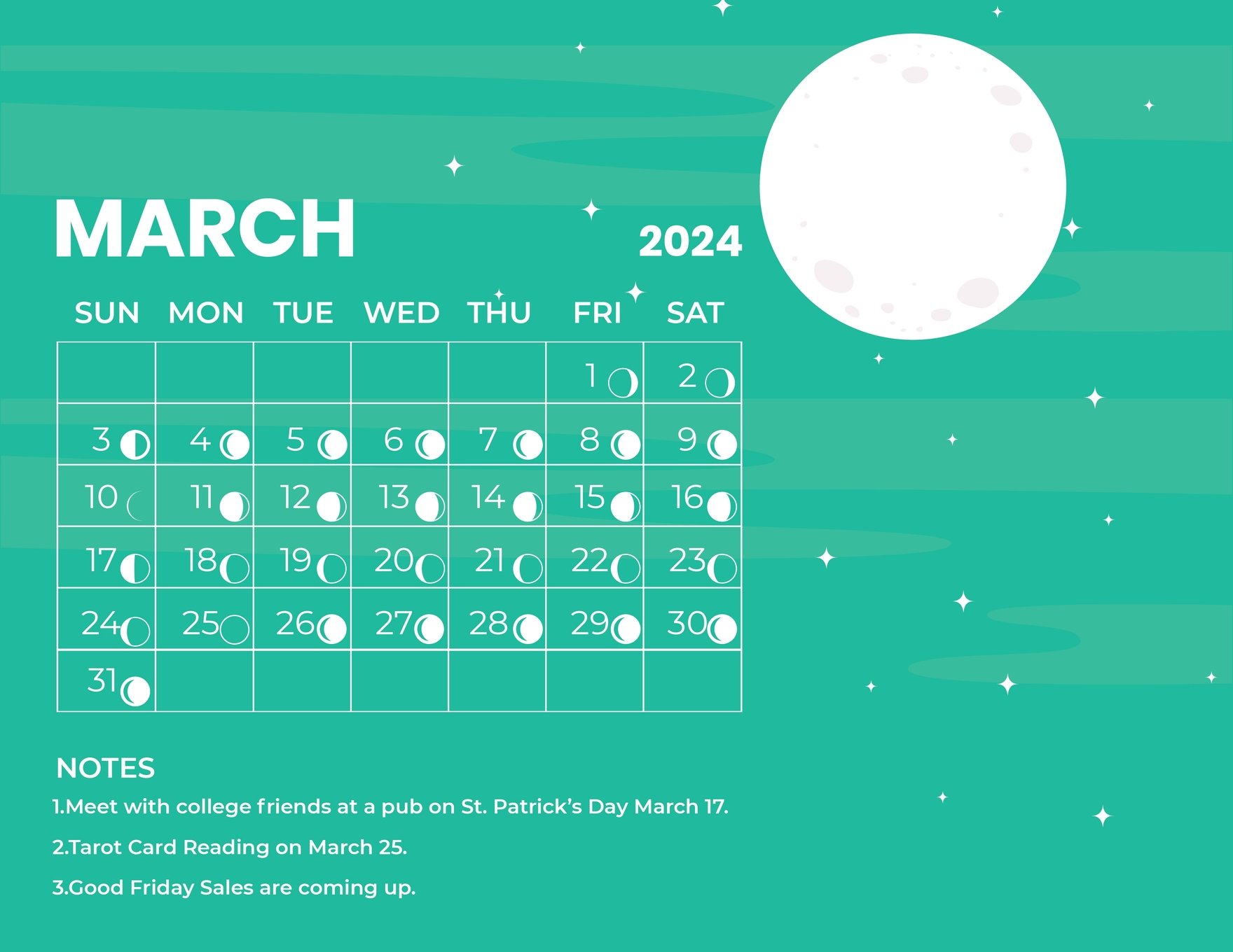 Lunar Calendar March 2024
