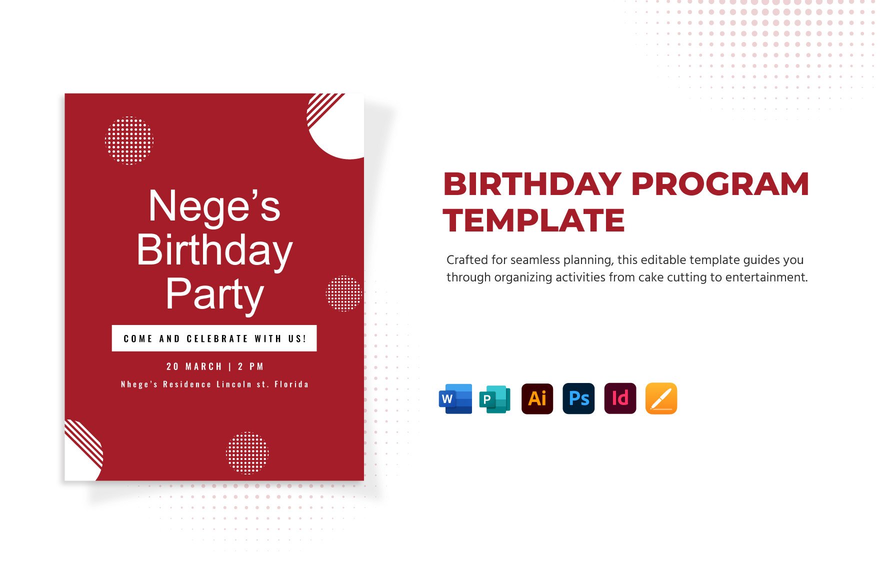 Birthday Program Template in Word, Illustrator, PSD, Apple Pages, Publisher, InDesign