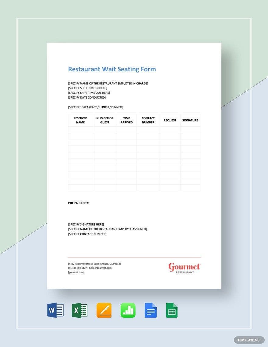 Restaurant Wait Seating Form Template