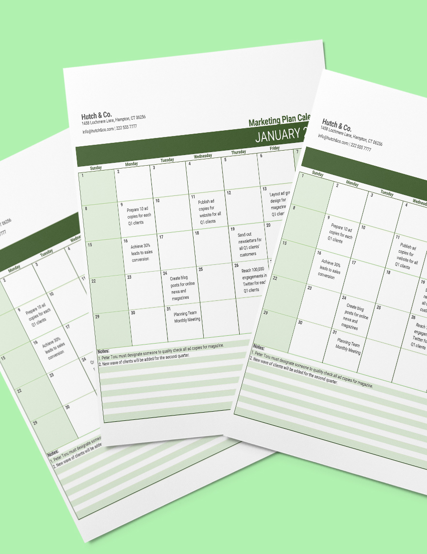 Marketing Plan Calendar Google Sheets, Excel