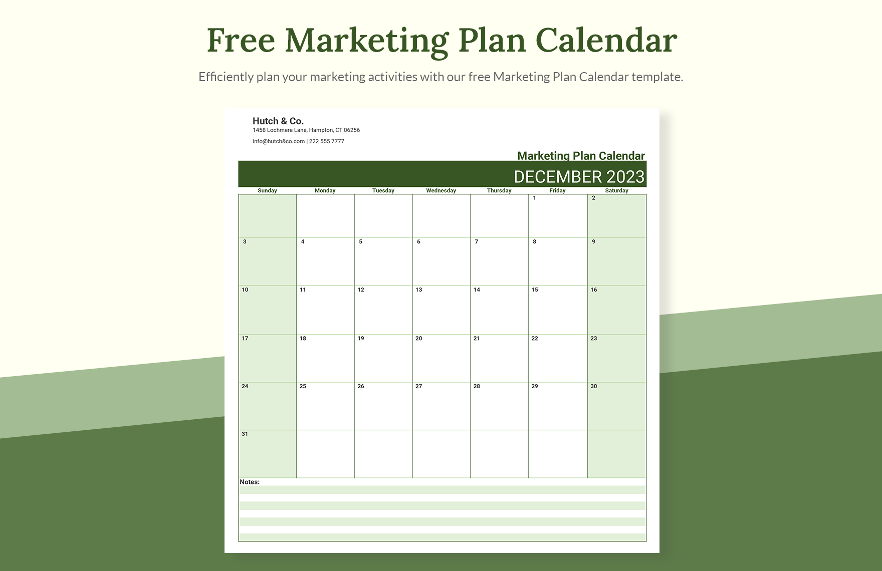 Free Marketing Plan Calendar