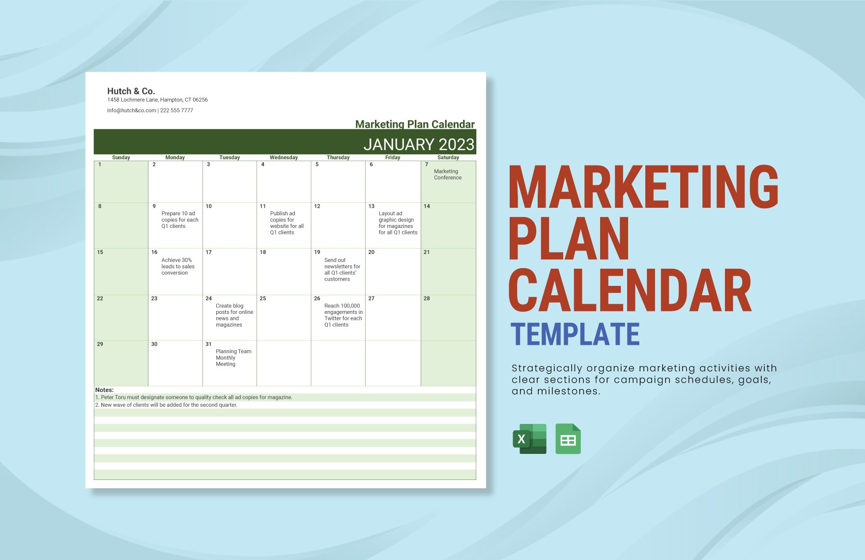 Marketing Plan Calendar Template in Excel, Google Sheets