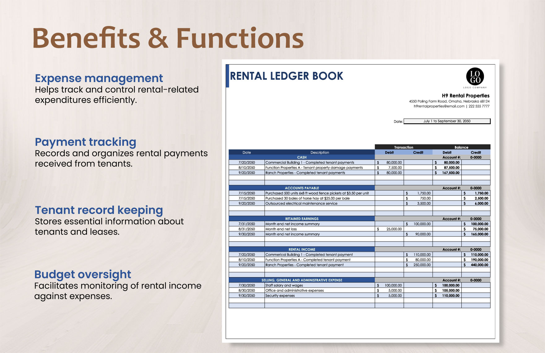 Rental Ledger Book Template in Excel, Google Sheets Download