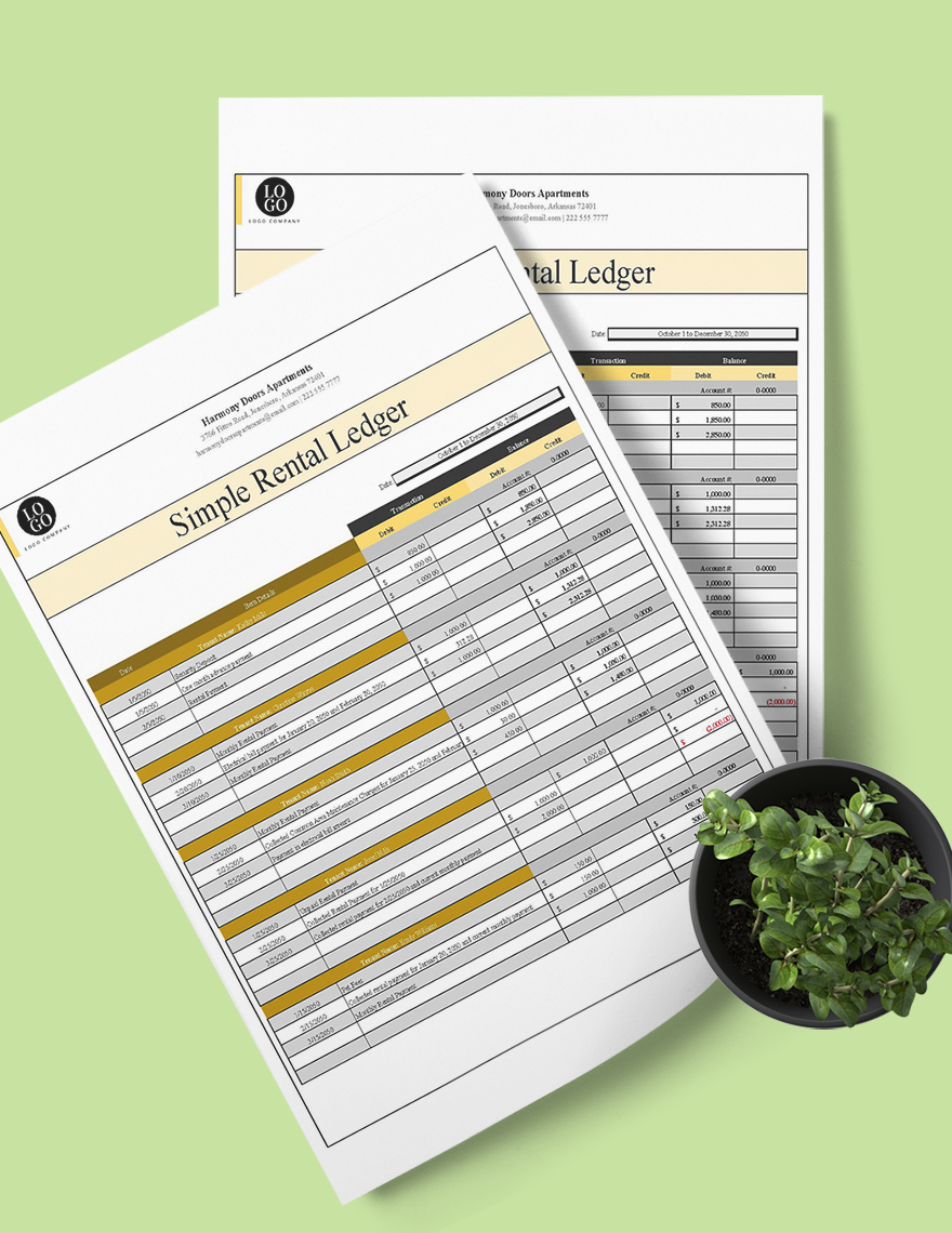 Simple Rental Ledger Template Google Sheets, Excel