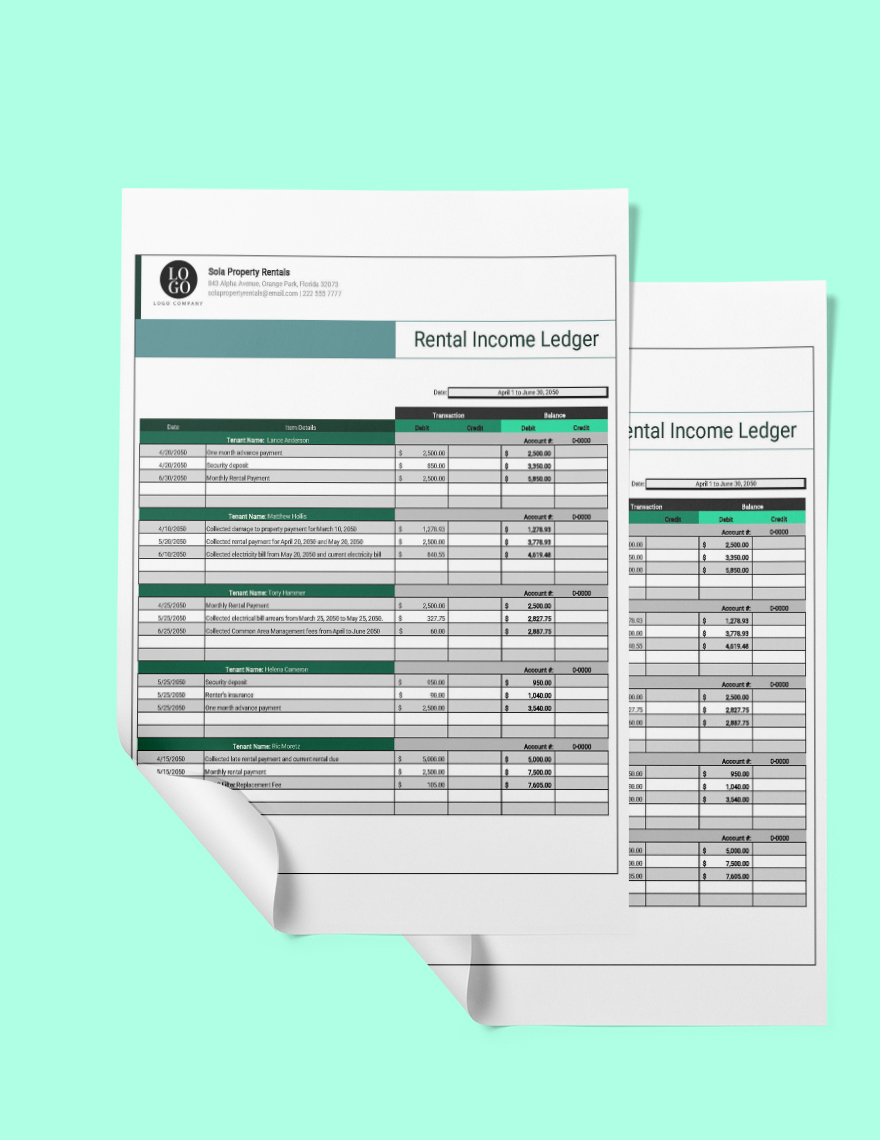 Rent Income Ledger Template - Google Sheets, Excel | Template.net