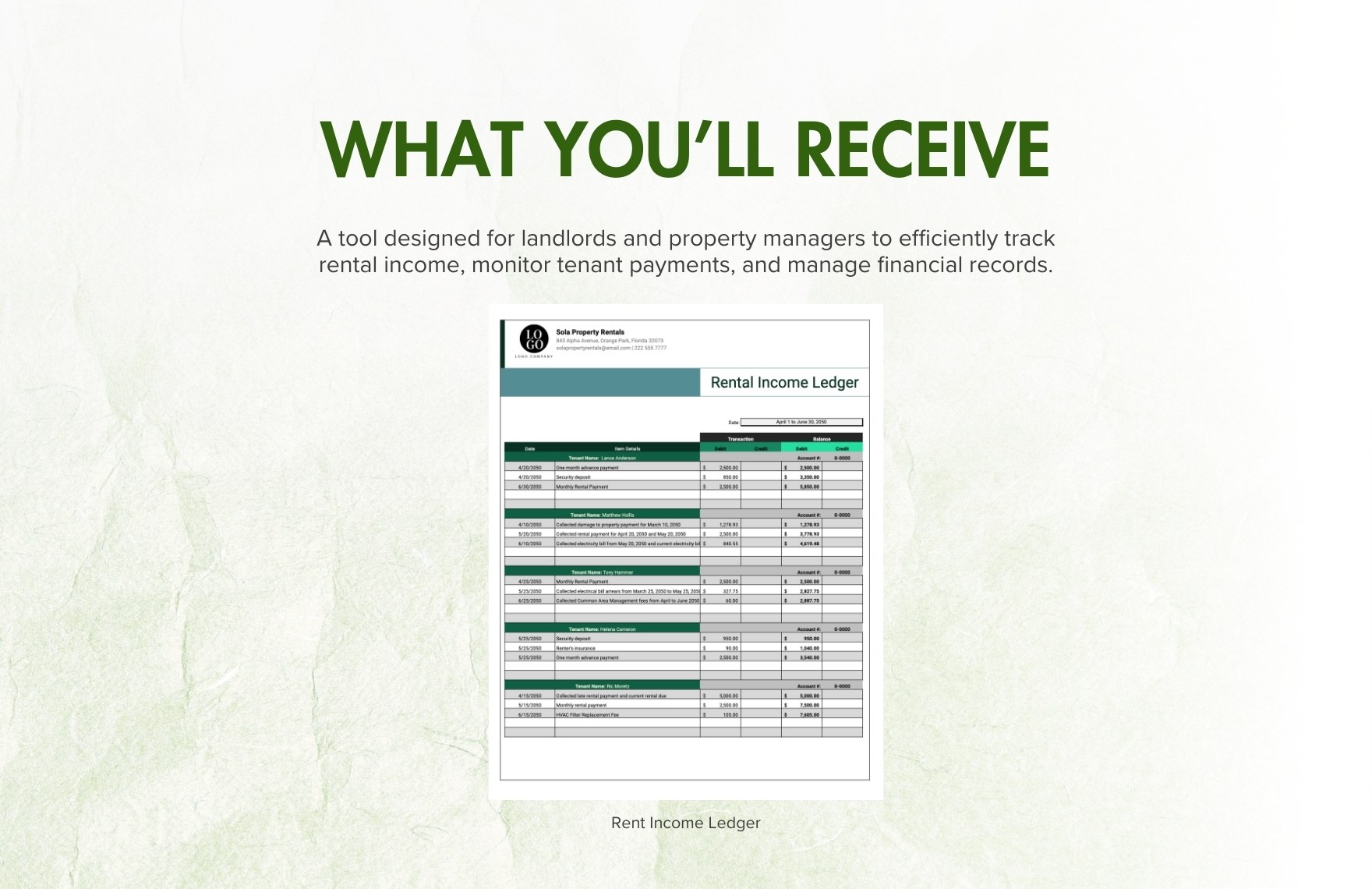 Rent Income Ledger Template