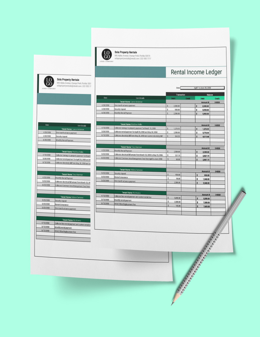 Rent Income Ledger Template