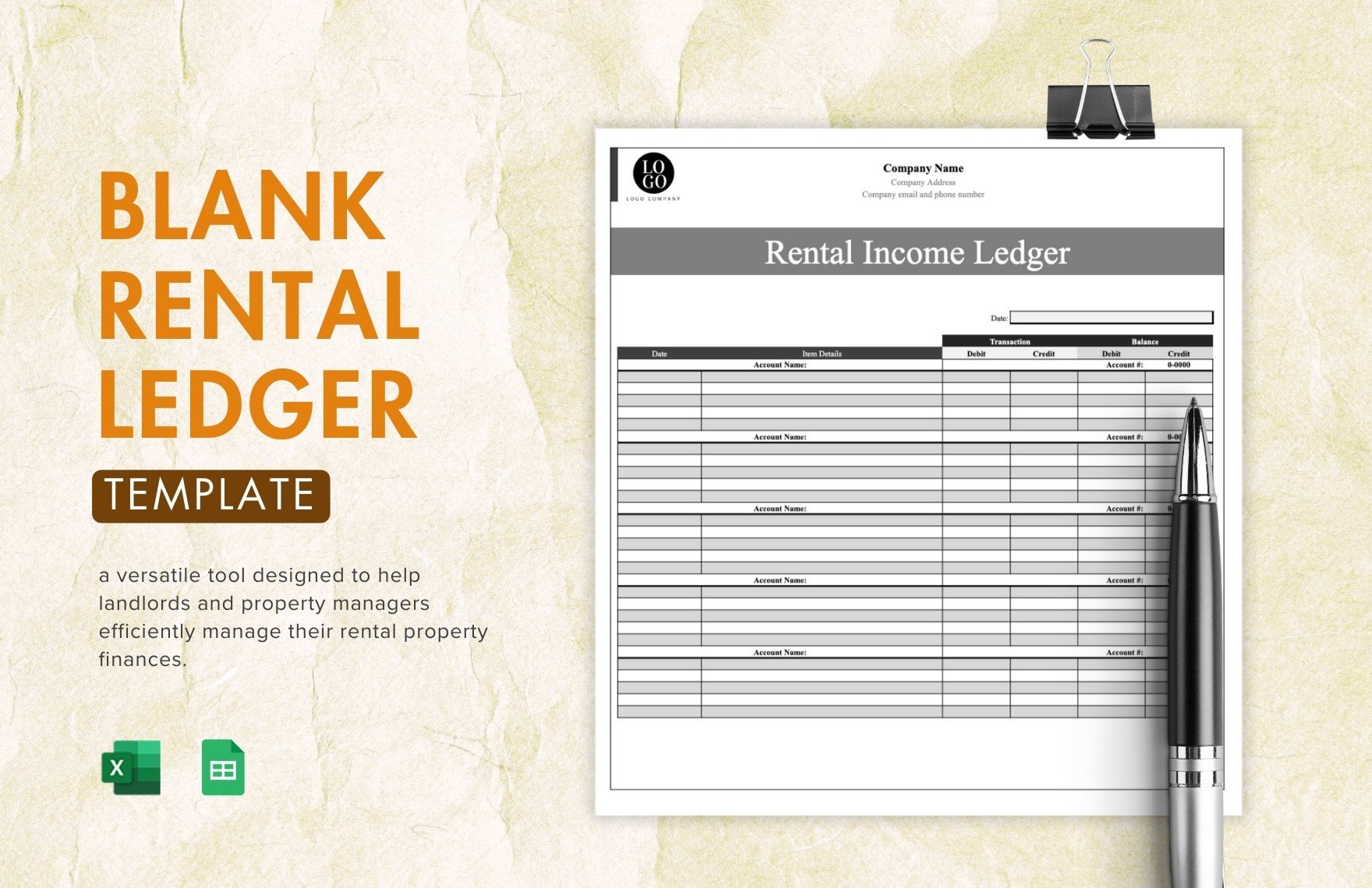 Free Blank Rental Ledger Template in Excel, Google Sheets