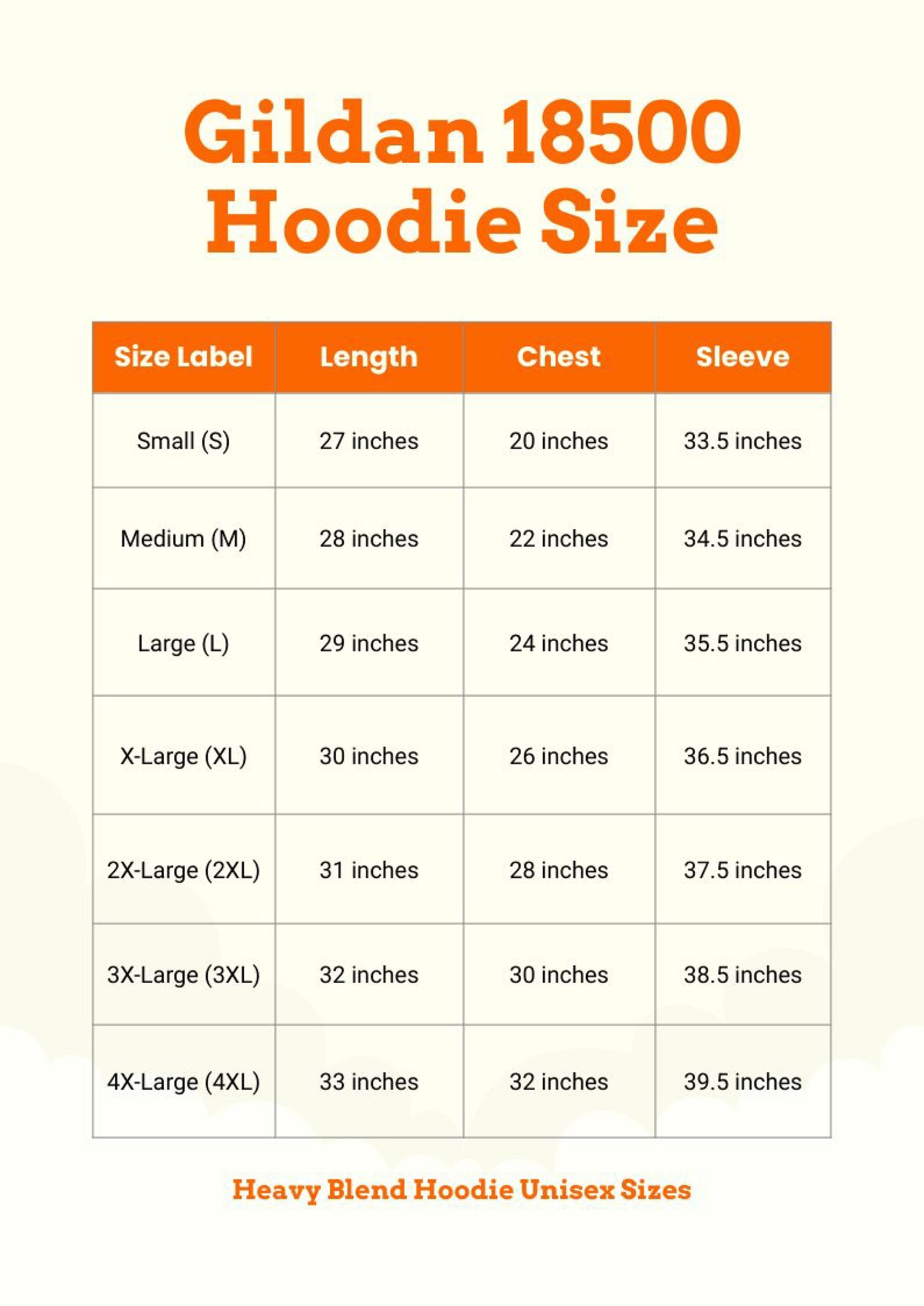 Gildan Hoodie Size Chart in PDF, Illustrator