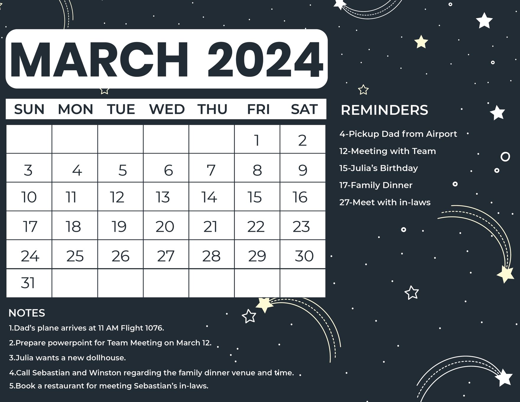 Pretty March 2024 Calendar