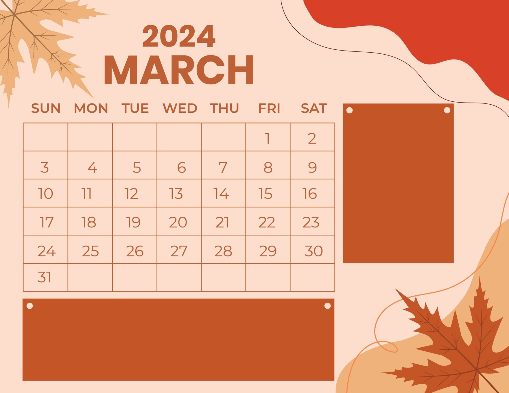 Free Blank March 2024 Calendar