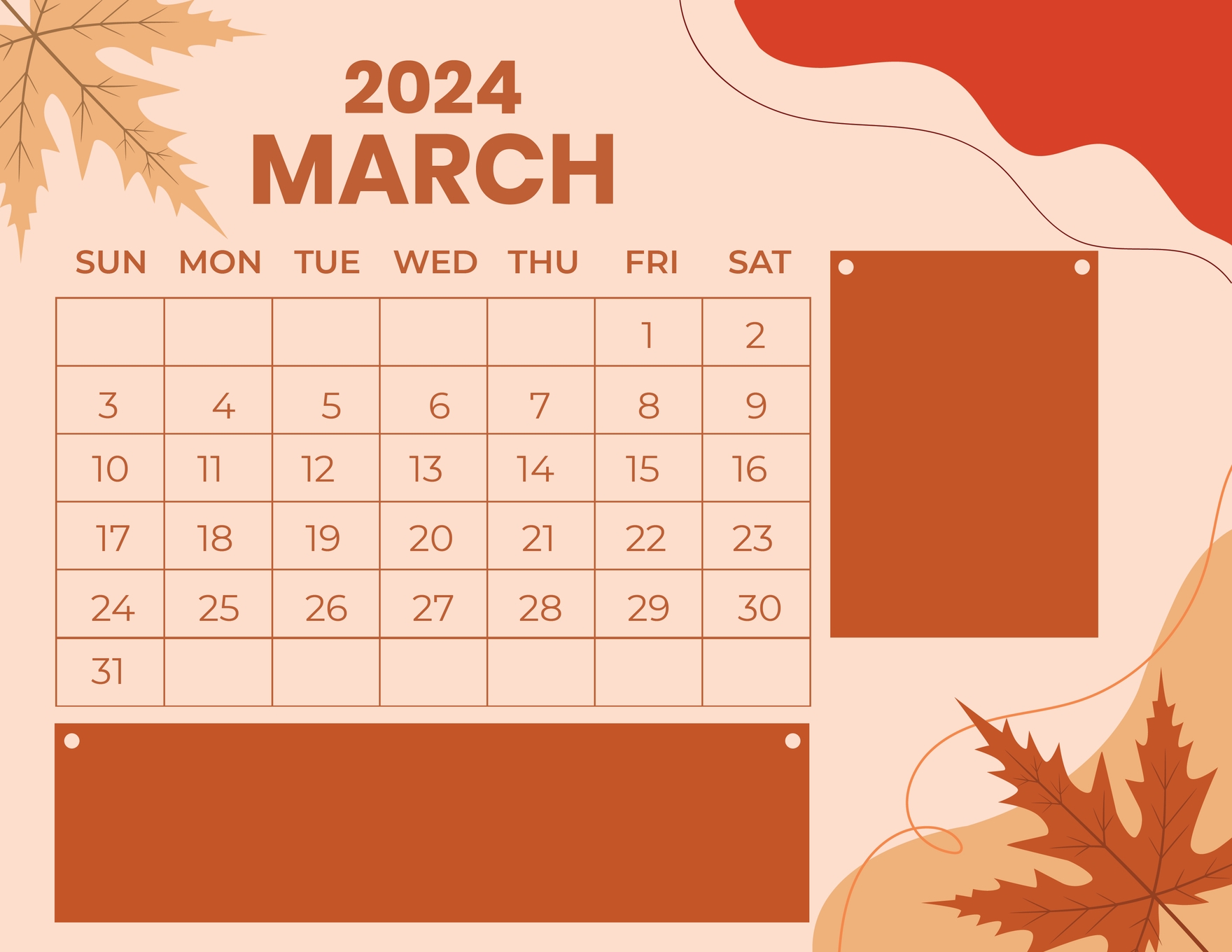 Colorful March 2024 Calendar EPS Illustrator JPG Word SVG