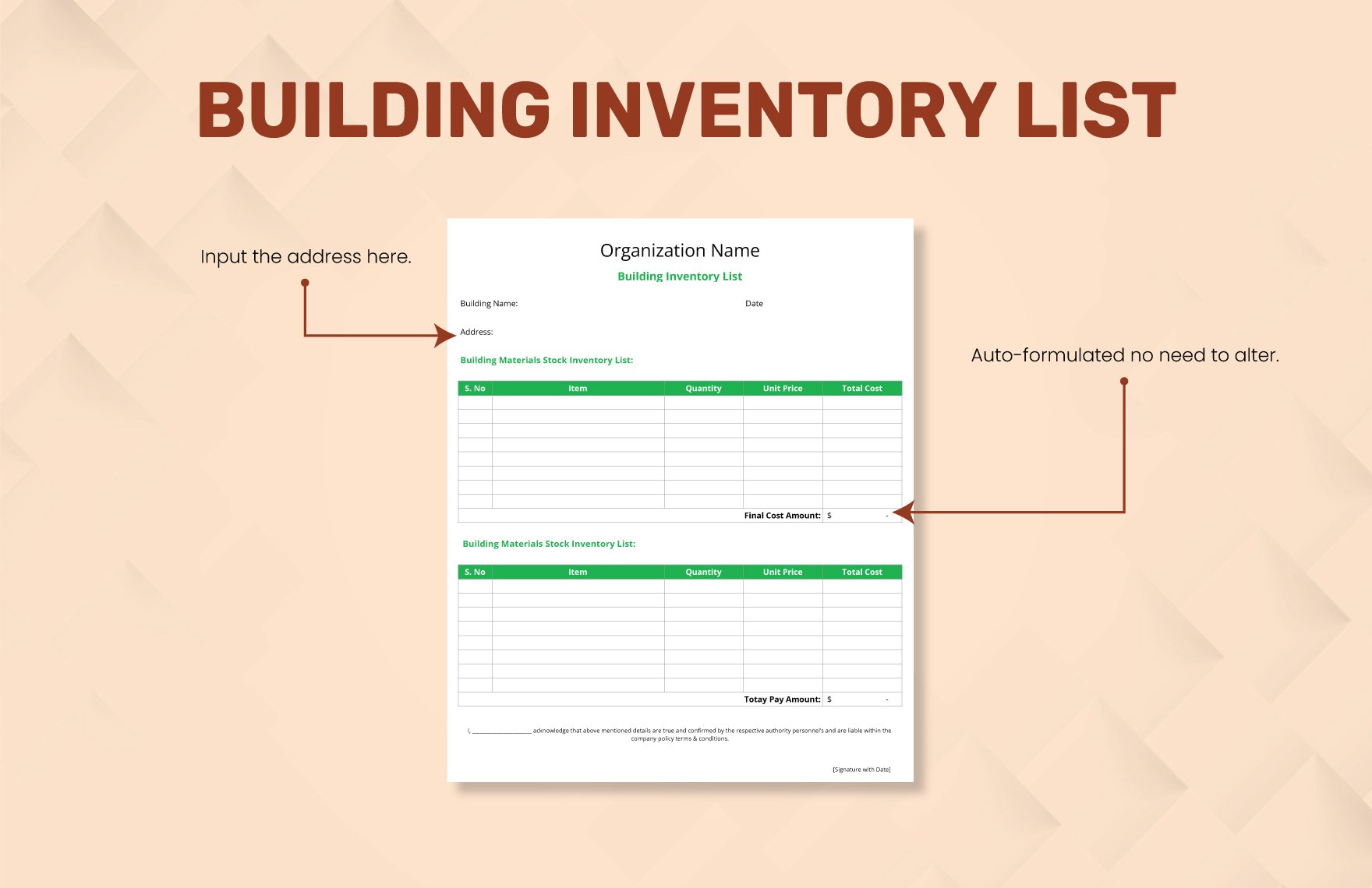 Building Inventory List Template