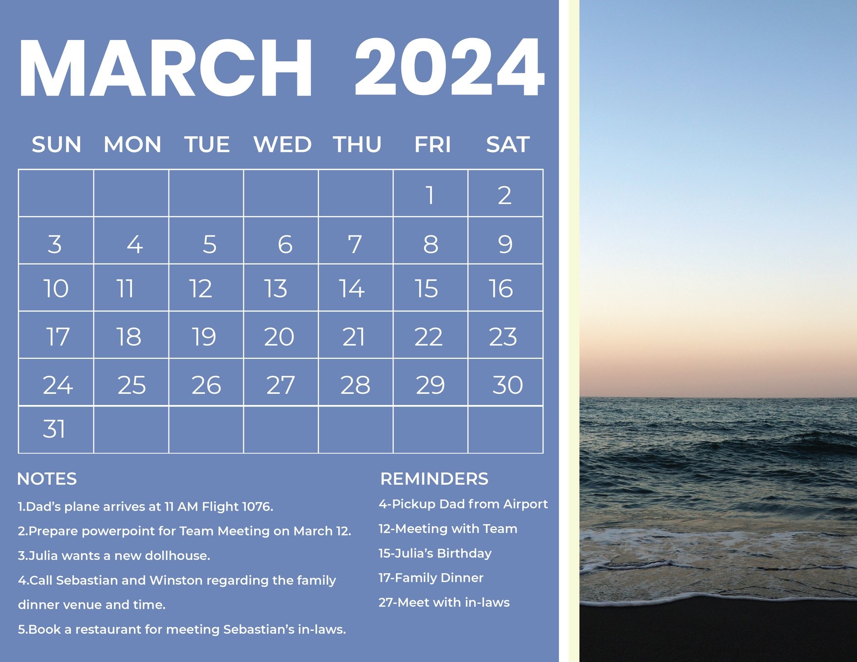 March 2024 Photo Calendar in Word, Illustrator, EPS, SVG, JPG