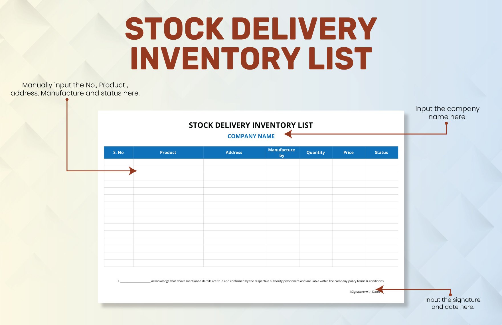 Stock Delivery Inventory List Template