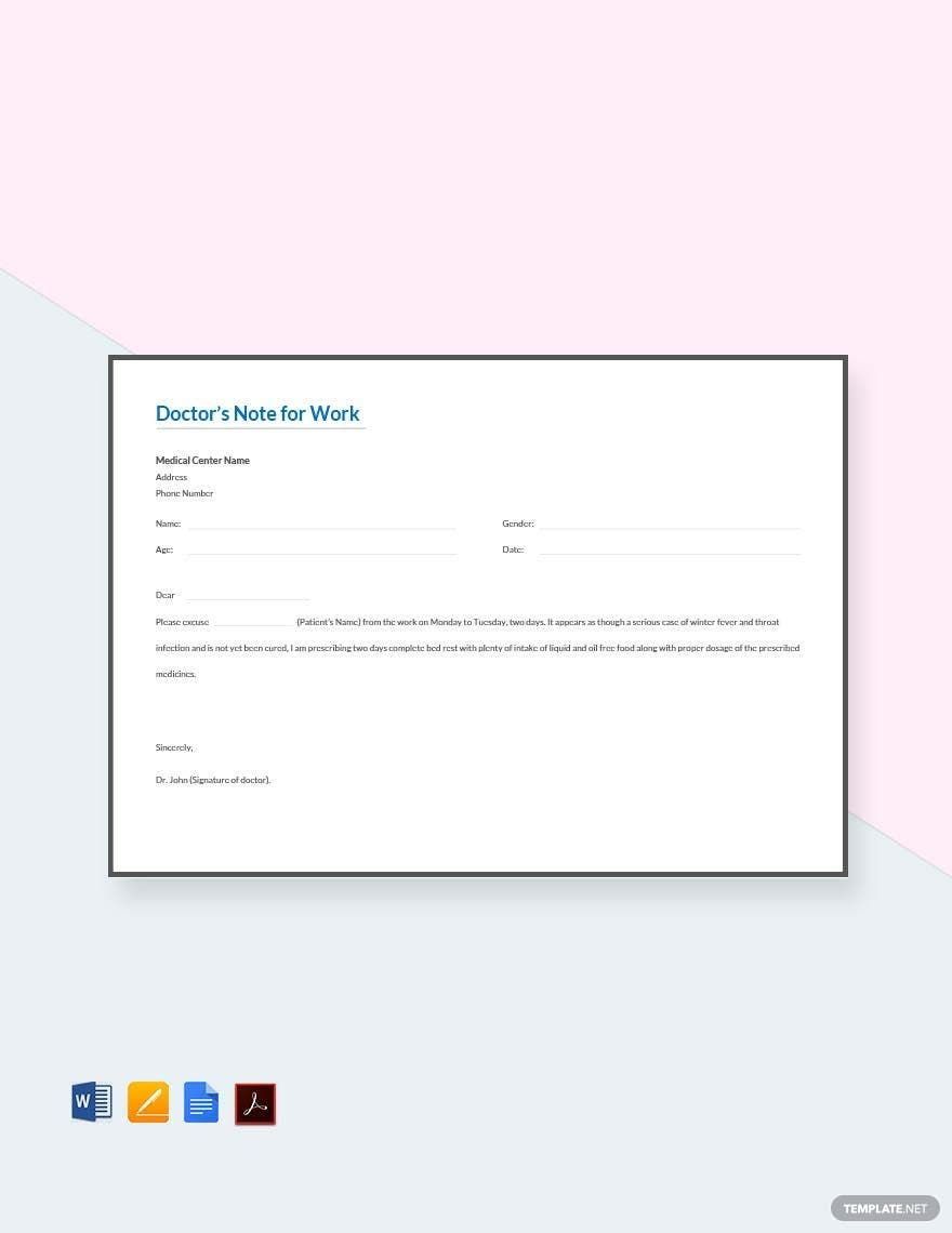 Doctors Note Template Word Doc