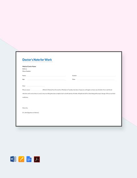 doctors note for work template