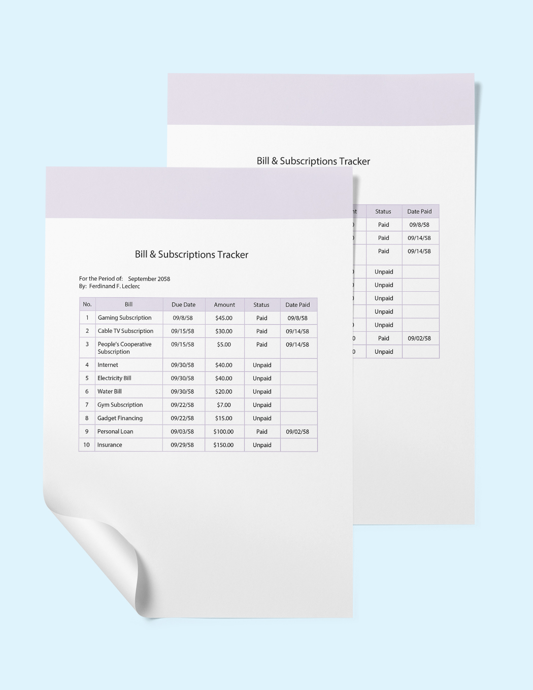 Bill And Subscriptions Tracker Template