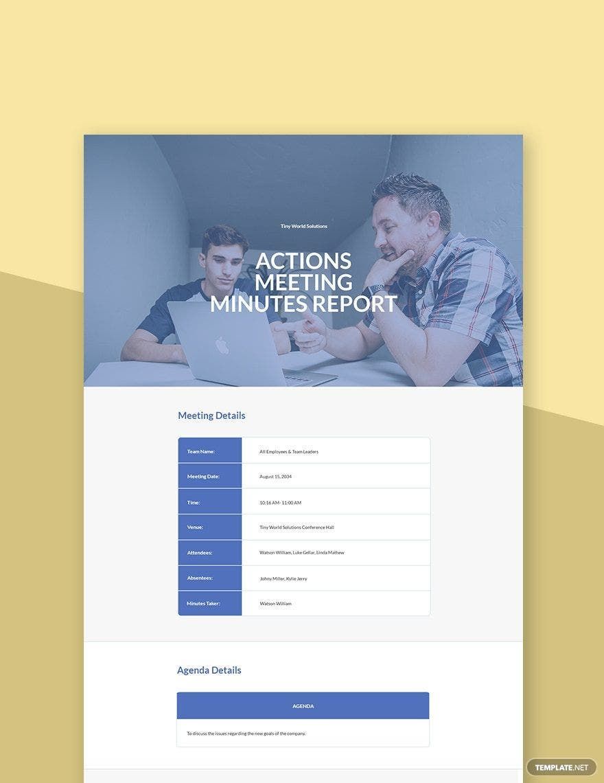 Actions Meeting Minutes Template in Word, Google Docs, Apple Pages