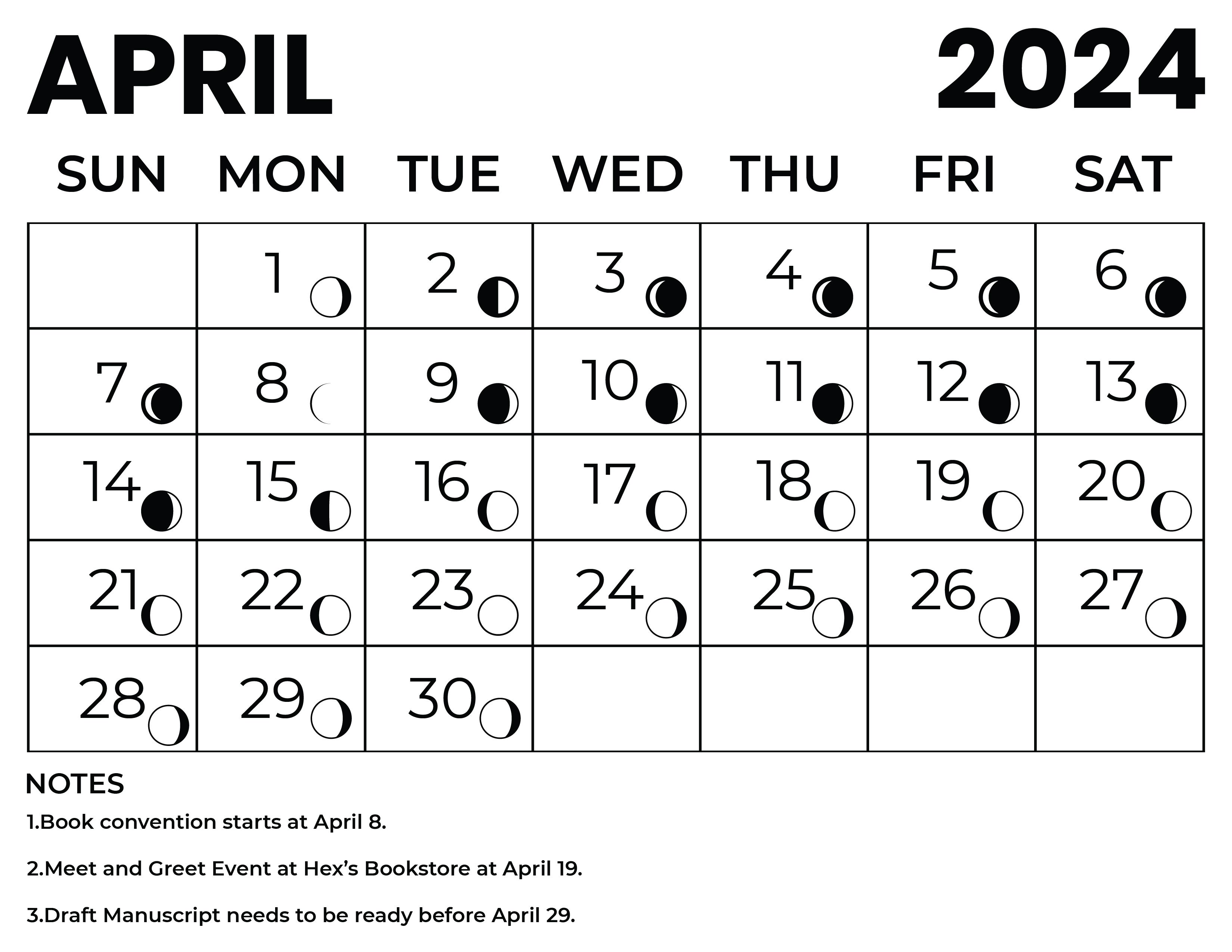 January 2024 Calendar With Moon Phases Download in Word, Illustrator