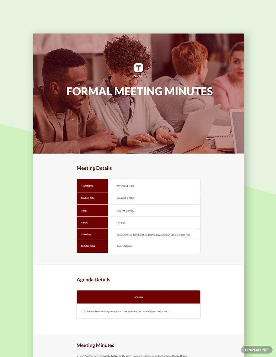 Formal Meeting Minutes Template in Word, Google Docs, Apple Pages