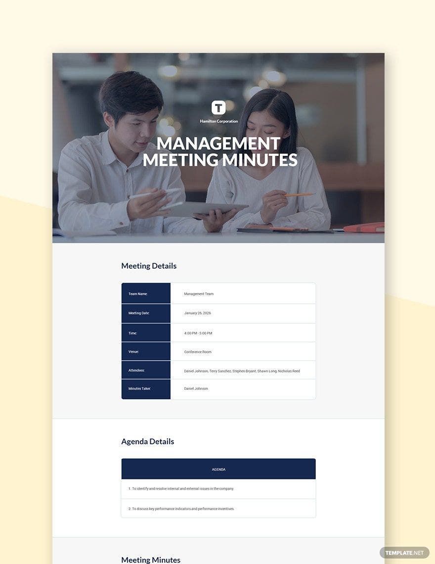 Editable Management Team Meeting Minutes Template in Word, Google Docs, PDF, Apple Pages